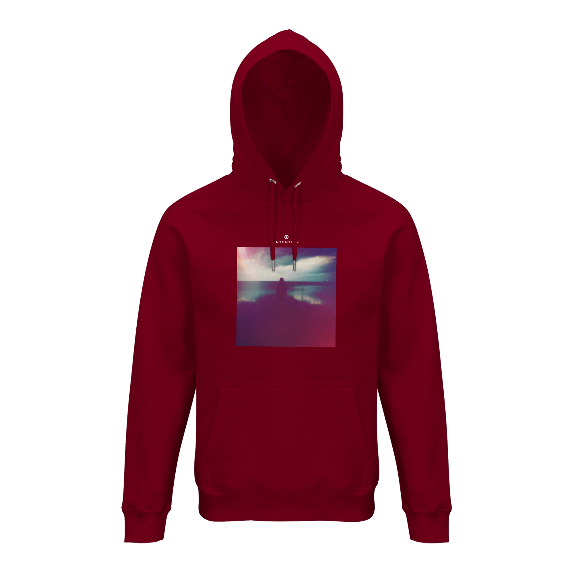 Serenity Indigo Sky Organic Unisex Hoodie Burgundy flat front