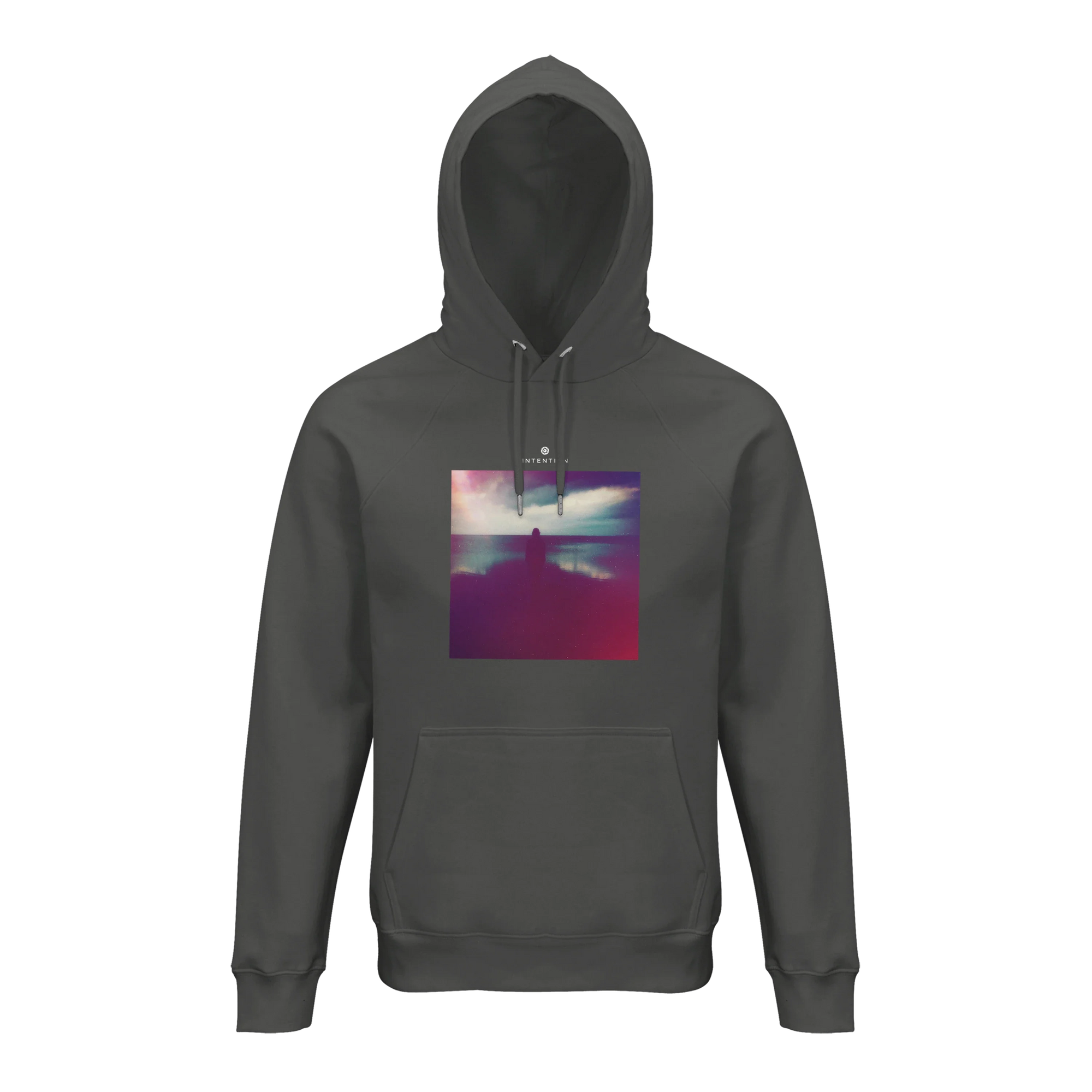 Serenity Indigo Sky Organic Unisex Hoodie charcoal melange flat front