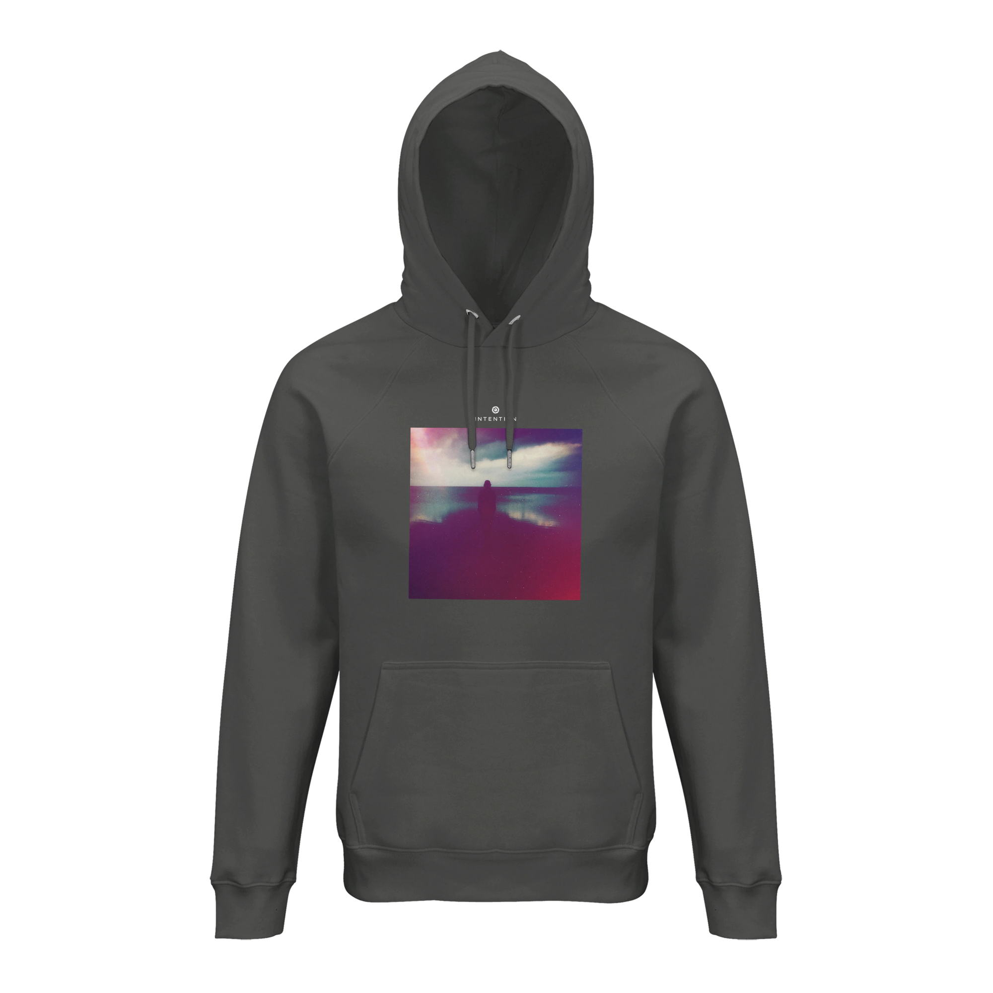Serenity Indigo Sky Organic Unisex Hoodie charcoal melange flat front