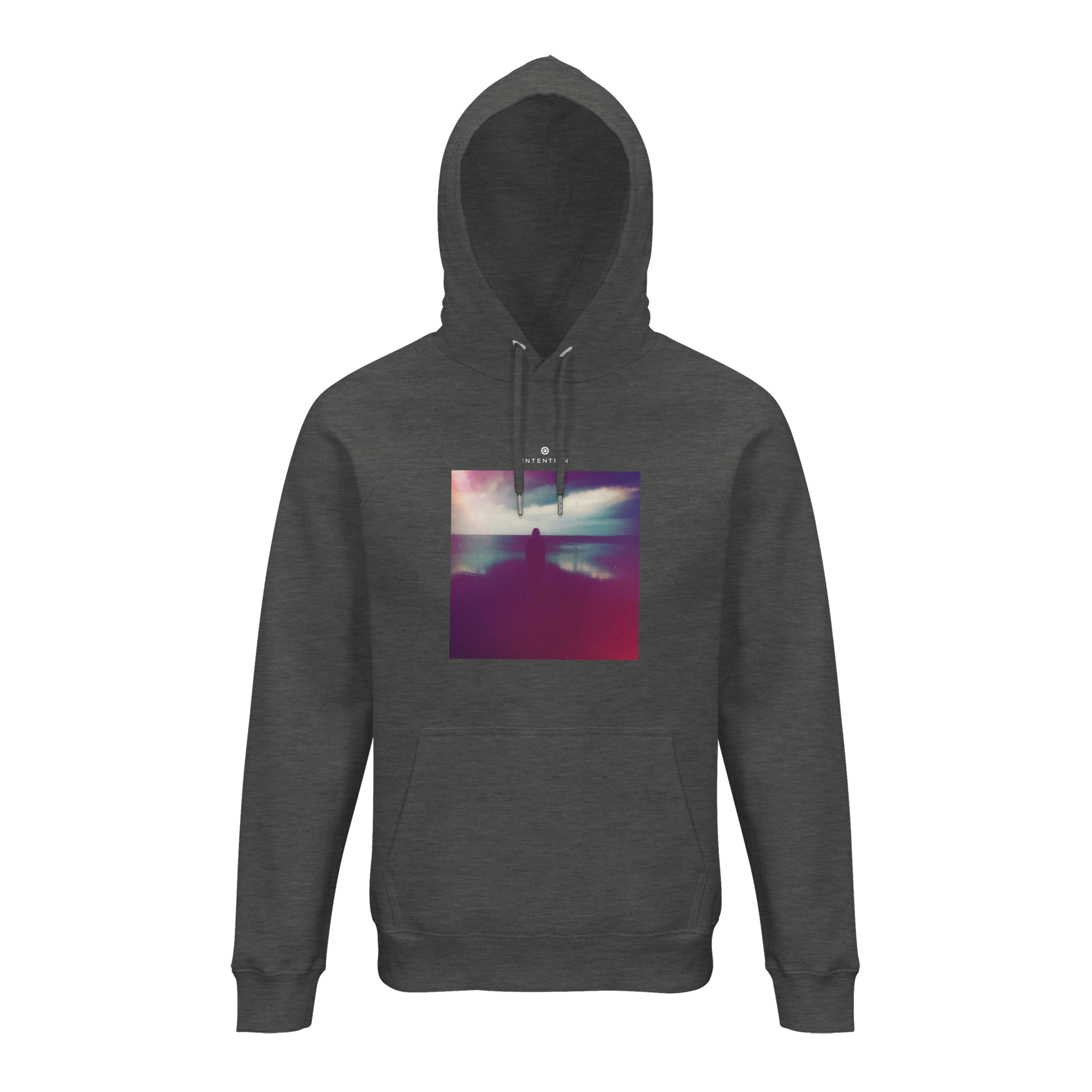 Serenity Indigo Sky Organic Unisex Hoodie Grey Melange flat front