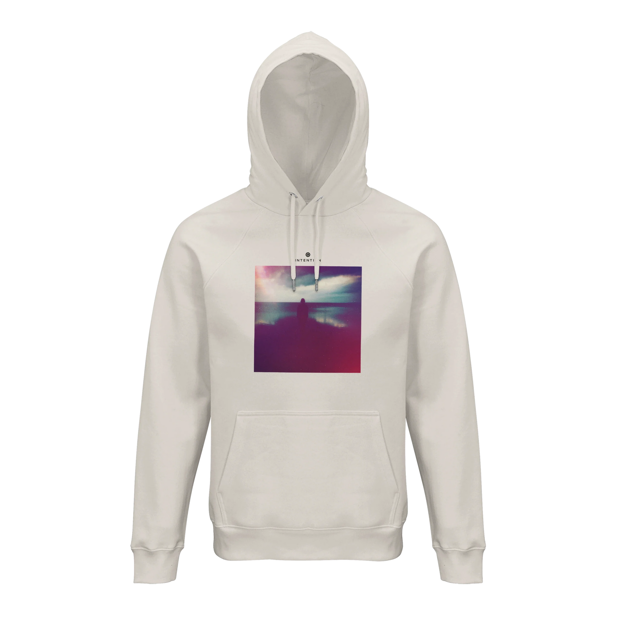 Serenity Indigo Sky Organic Unisex Hoodie Off White flat front
