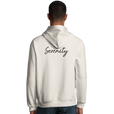 Serenity Indigo Sky Organic Unisex Hoodie Off White model back