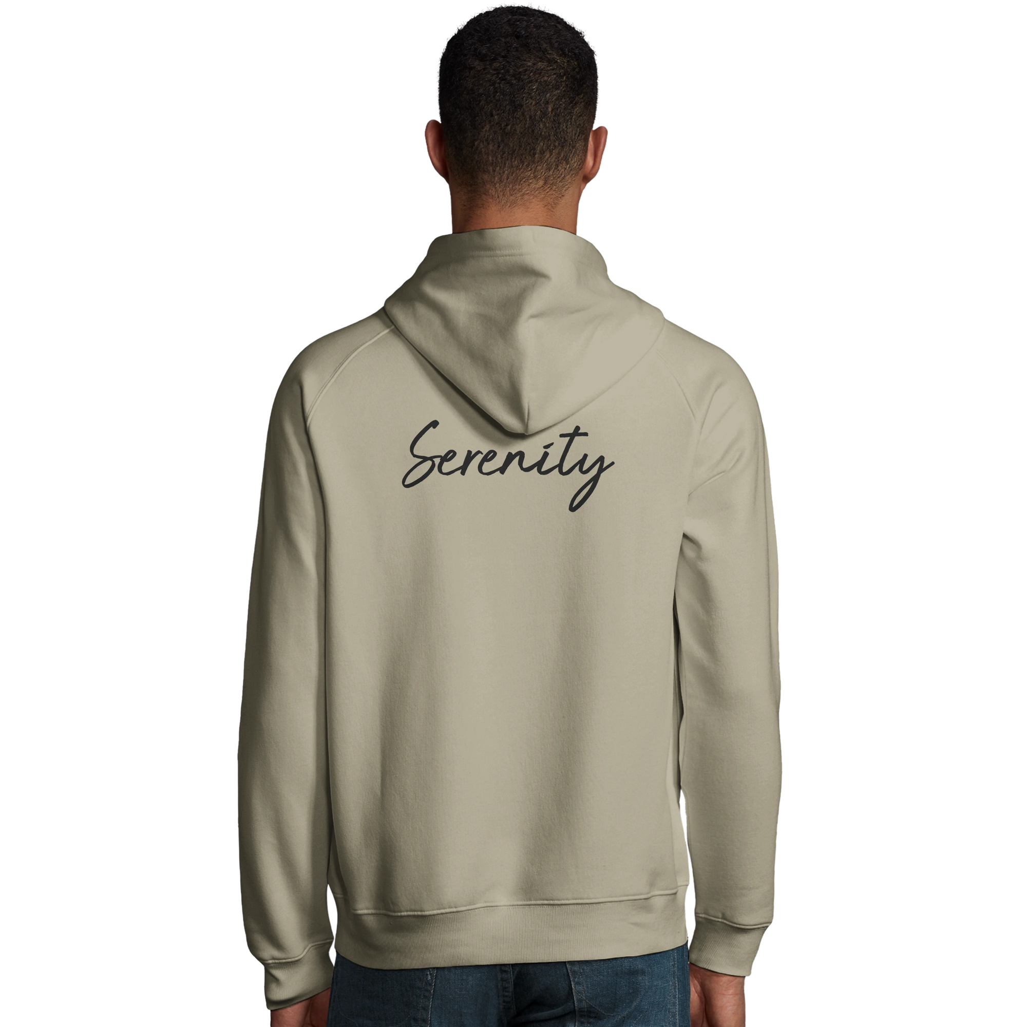 Serenity Indigo Sky Organic Unisex Hoodie Rope model back