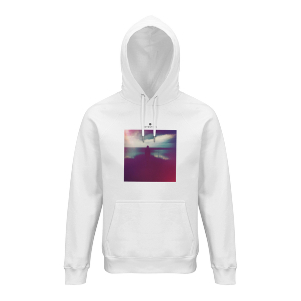 Serenity Indigo Sky Organic Unisex Hoodie White flat front