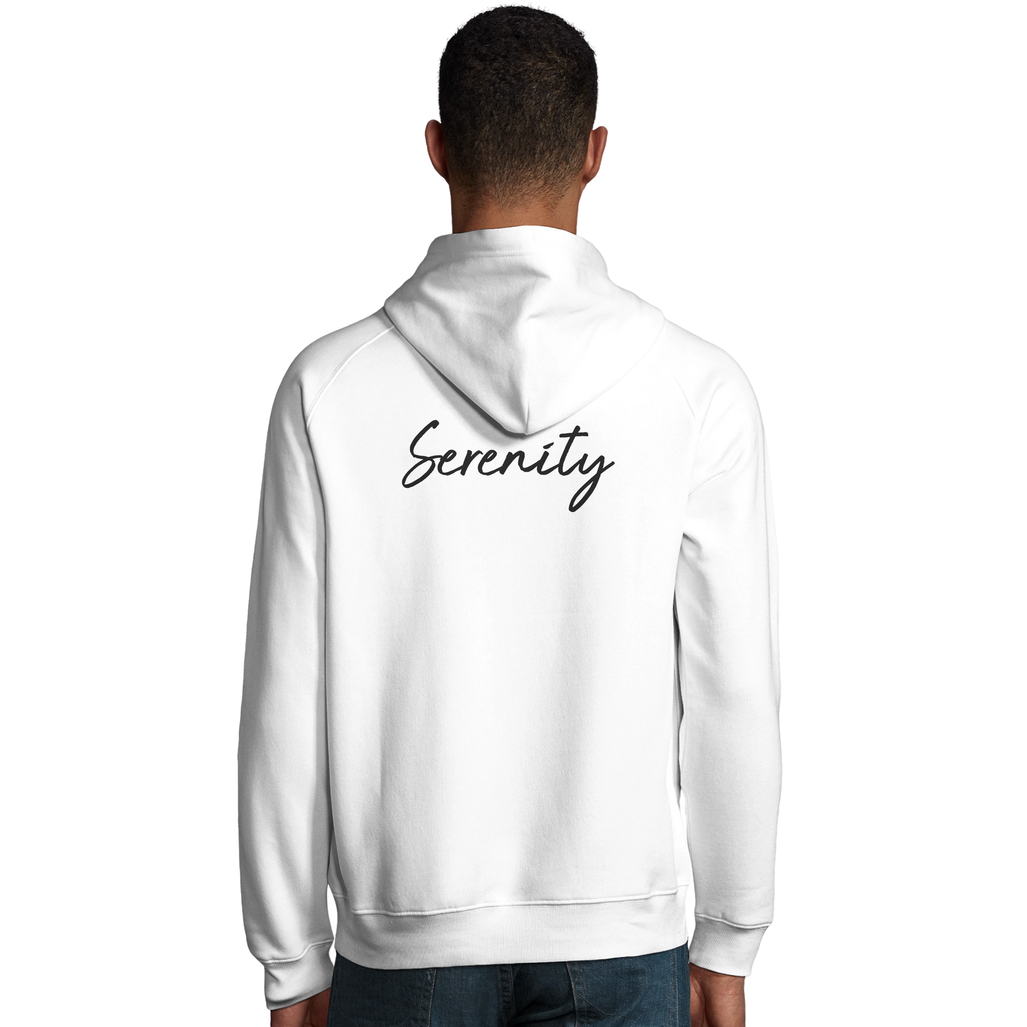 Serenity Indigo Sky Organic Unisex Hoodie White model back