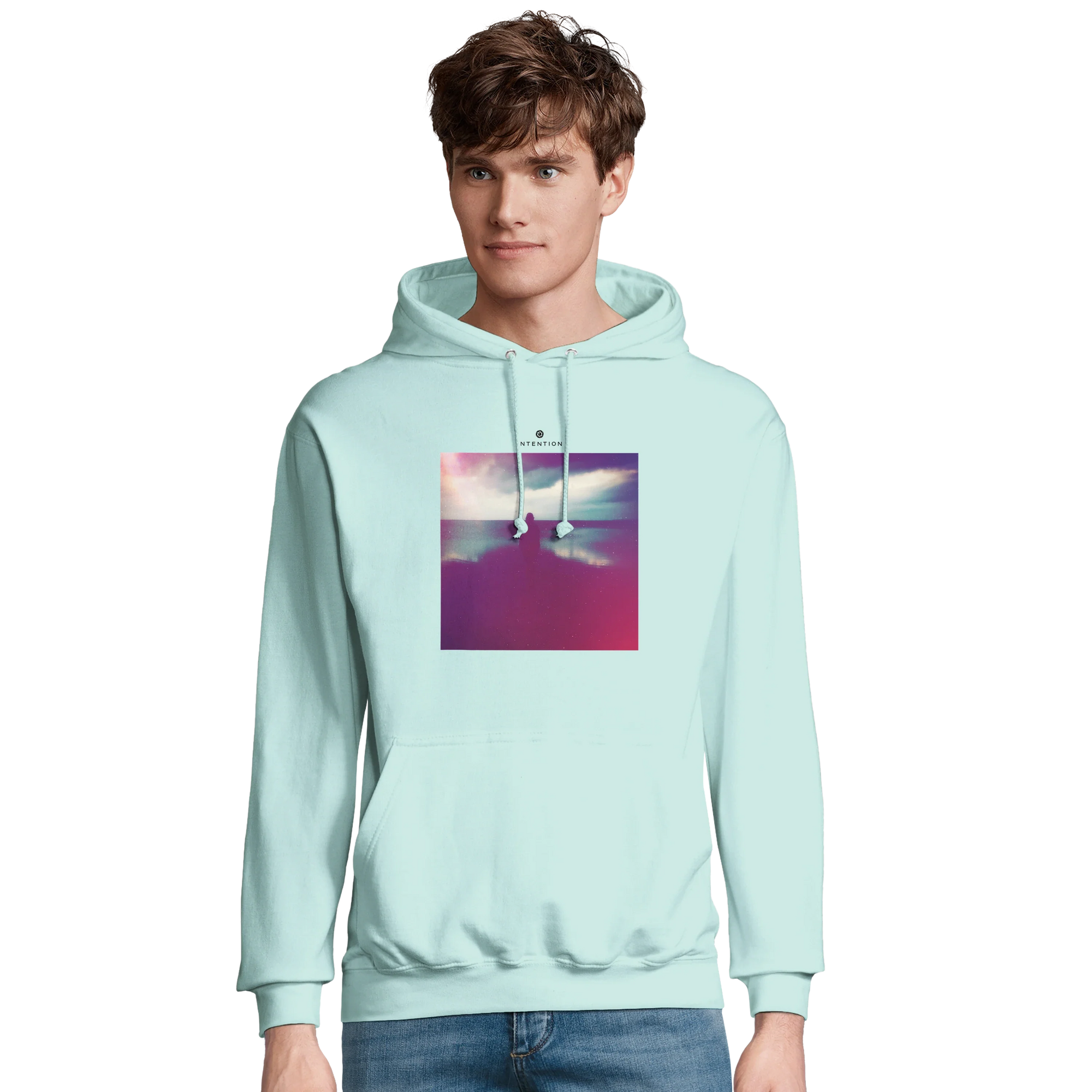 Serenity Indigo Sky Recycled Blend Unisex Hoodie arctic blue model front