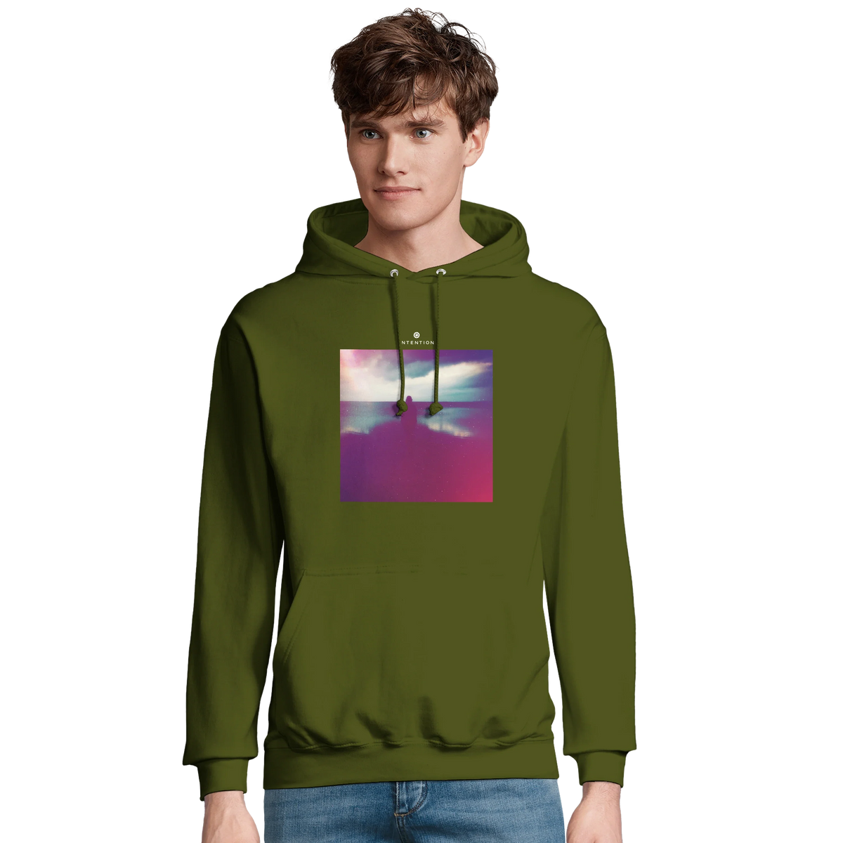 Serenity Indigo Sky Recycled Blend Unisex Hoodie Army model front