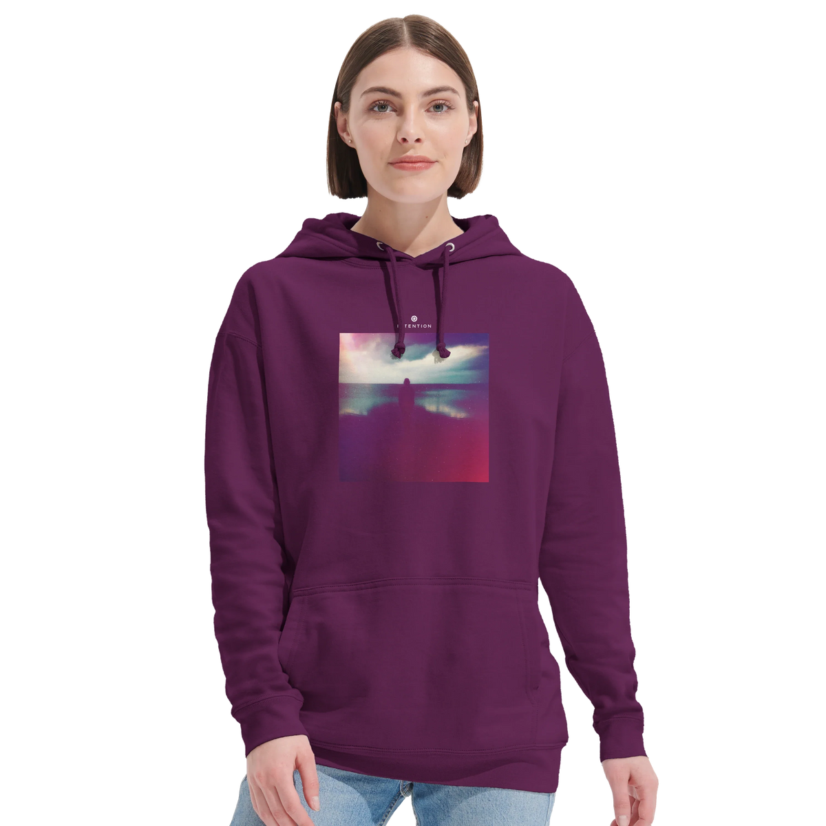Serenity Indigo Sky Recycled Blend Unisex Hoodie astral purple second model front