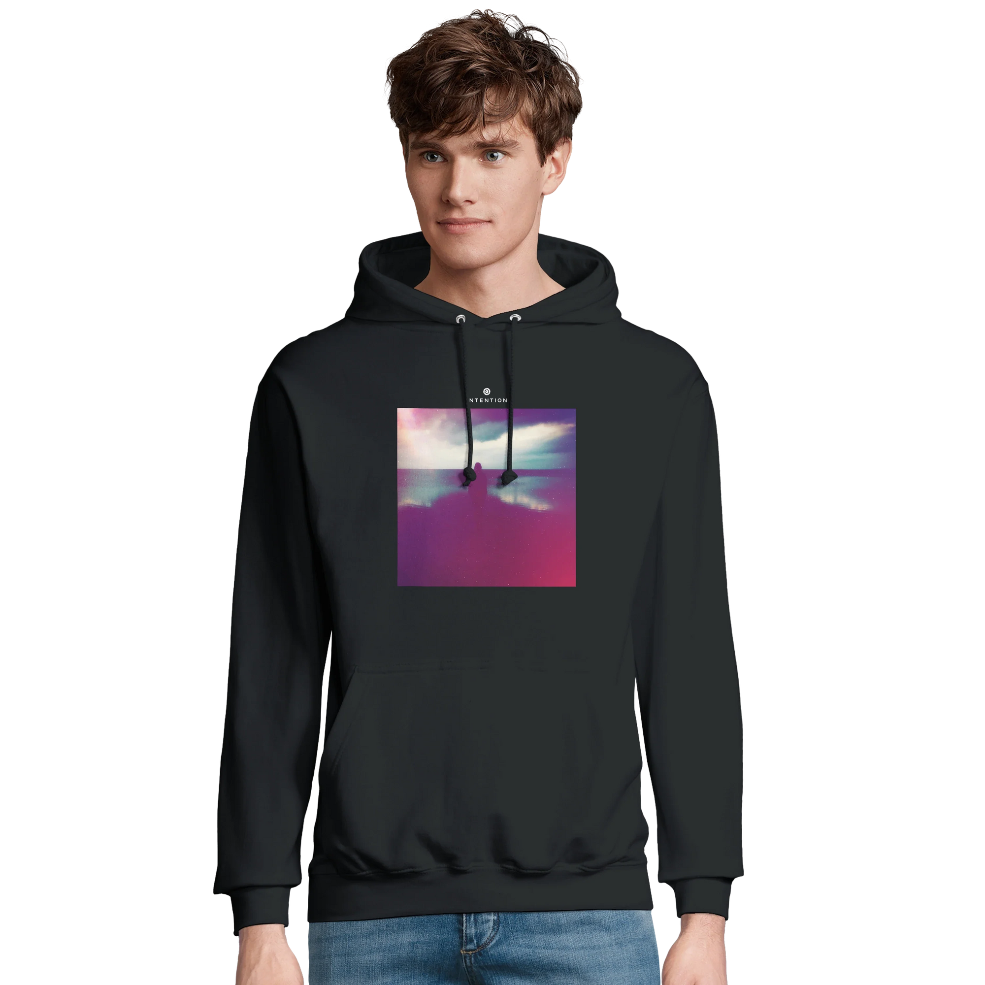 Serenity Indigo Sky Recycled Blend Unisex Hoodie Black model front