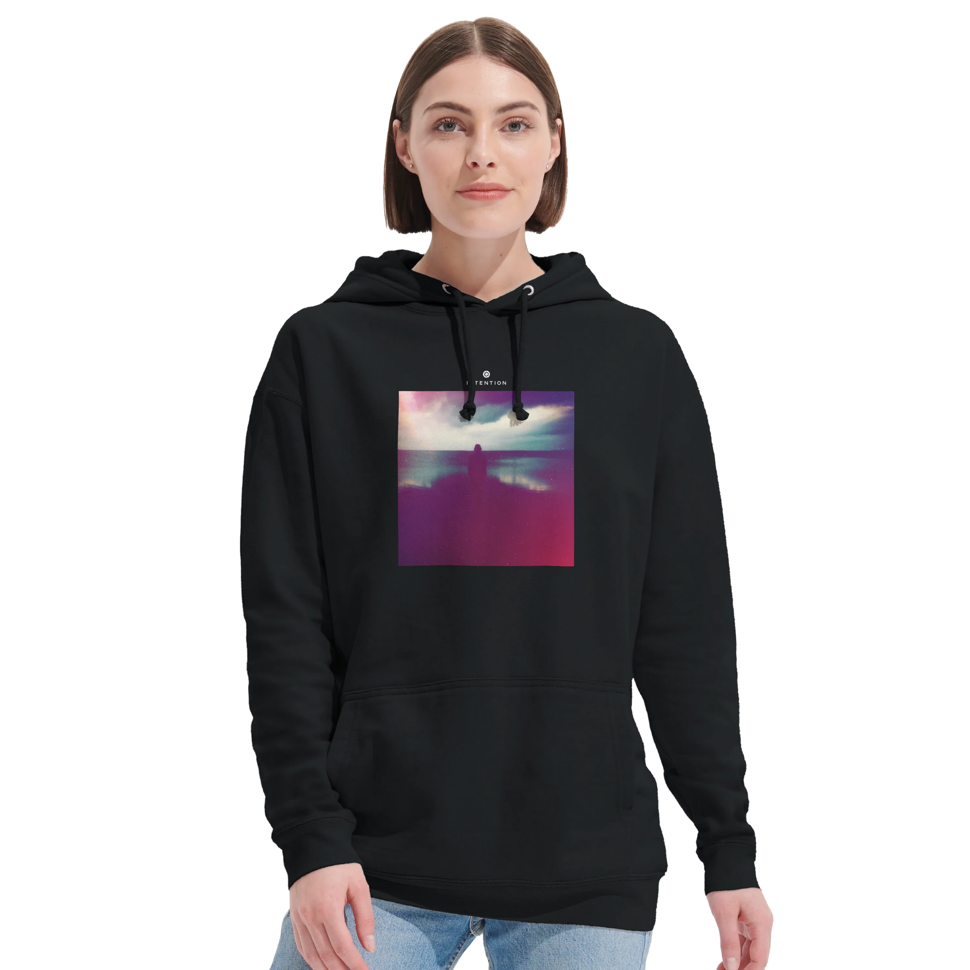 Serenity Indigo Sky Recycled Blend Unisex Hoodie Black second model front