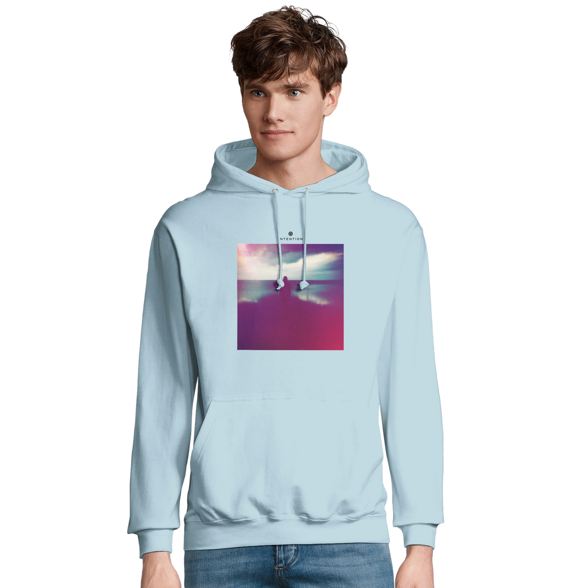 Serenity Indigo Sky Recycled Blend Unisex Hoodie creamy blue model front