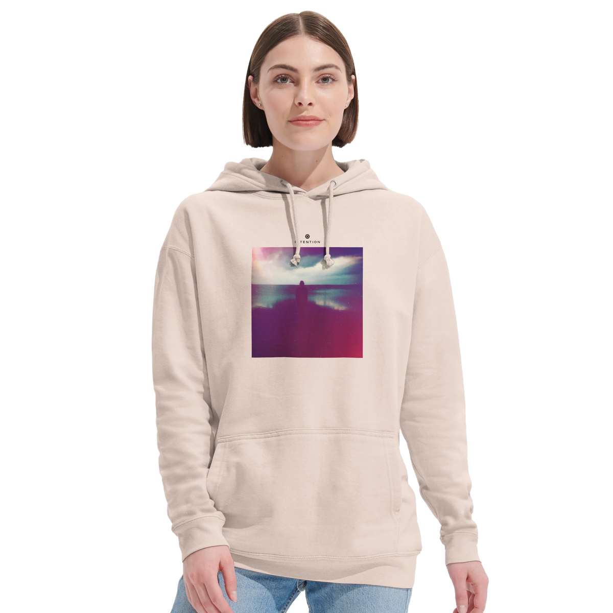 Serenity Indigo Sky Recycled Blend Unisex Hoodie creamy pink second model front