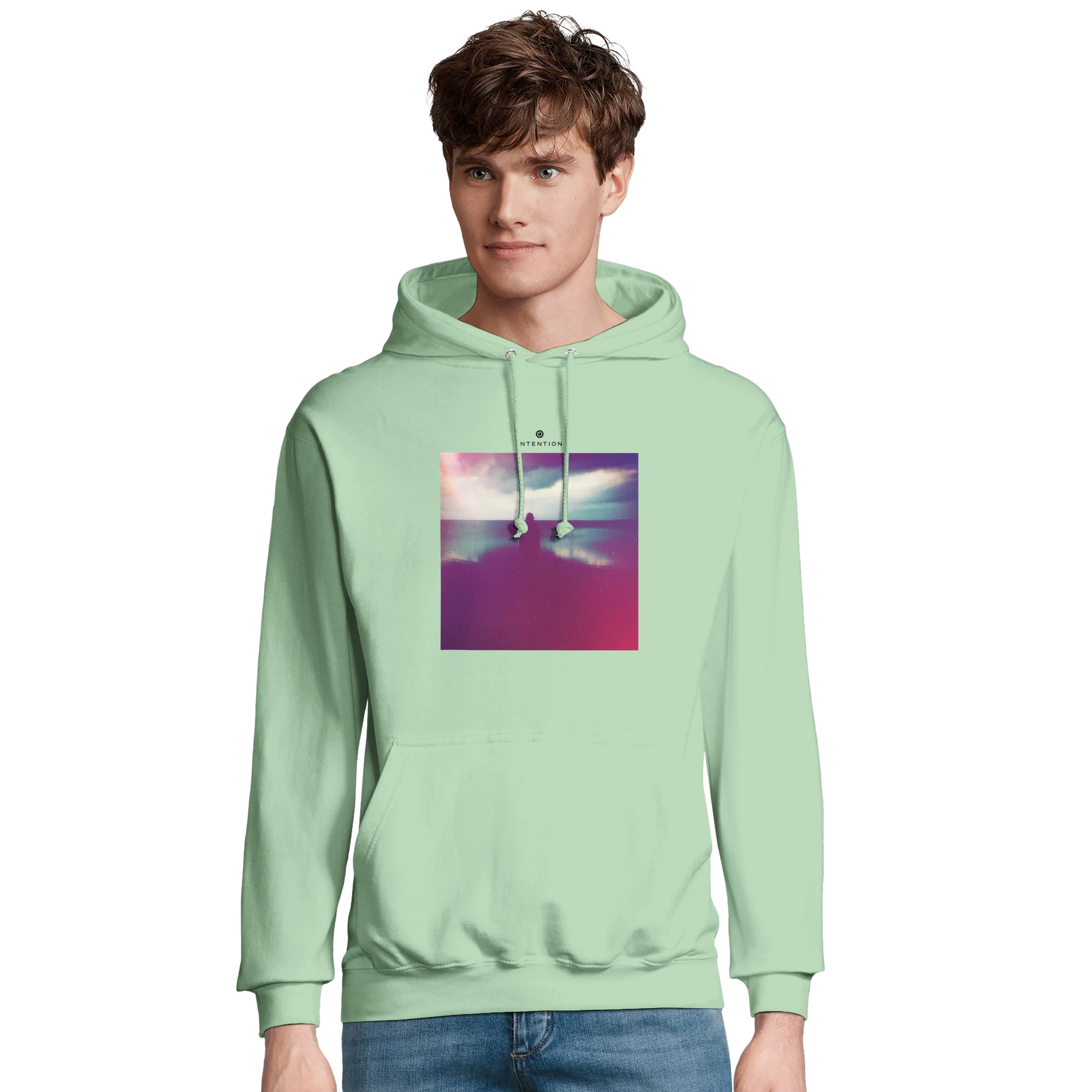 Serenity Indigo Sky Recycled Blend Unisex Hoodie frozen green model front