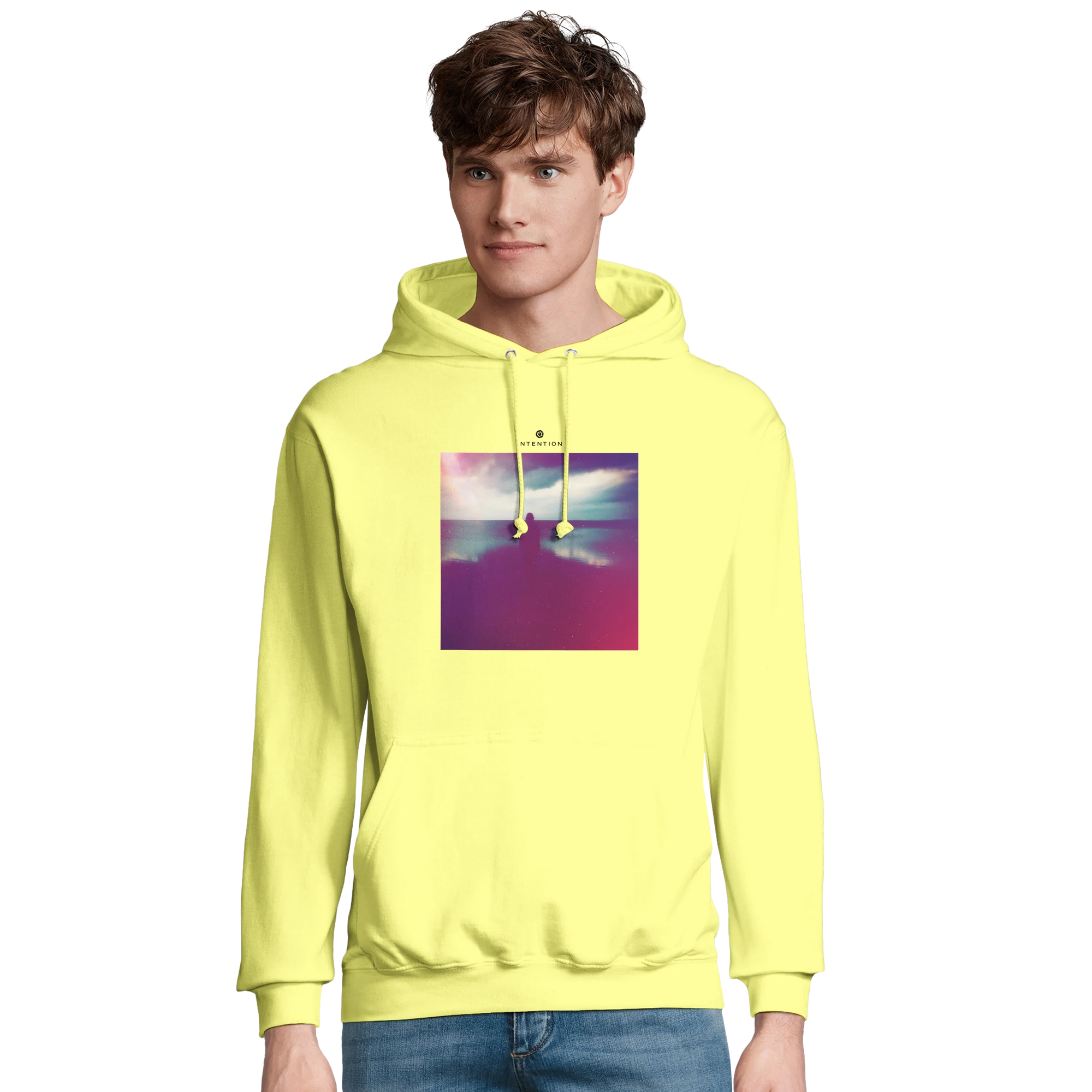 Serenity Indigo Sky Recycled Blend Unisex Hoodie Light Yellow model front