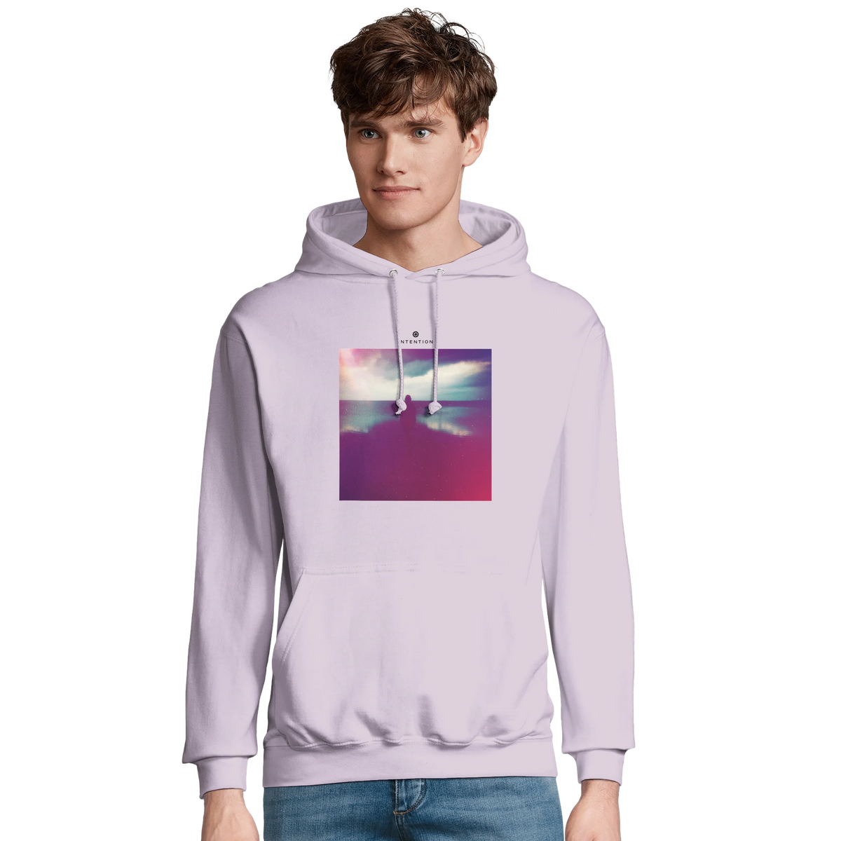 Serenity Indigo Sky Recycled Blend Unisex Hoodie lilak model front