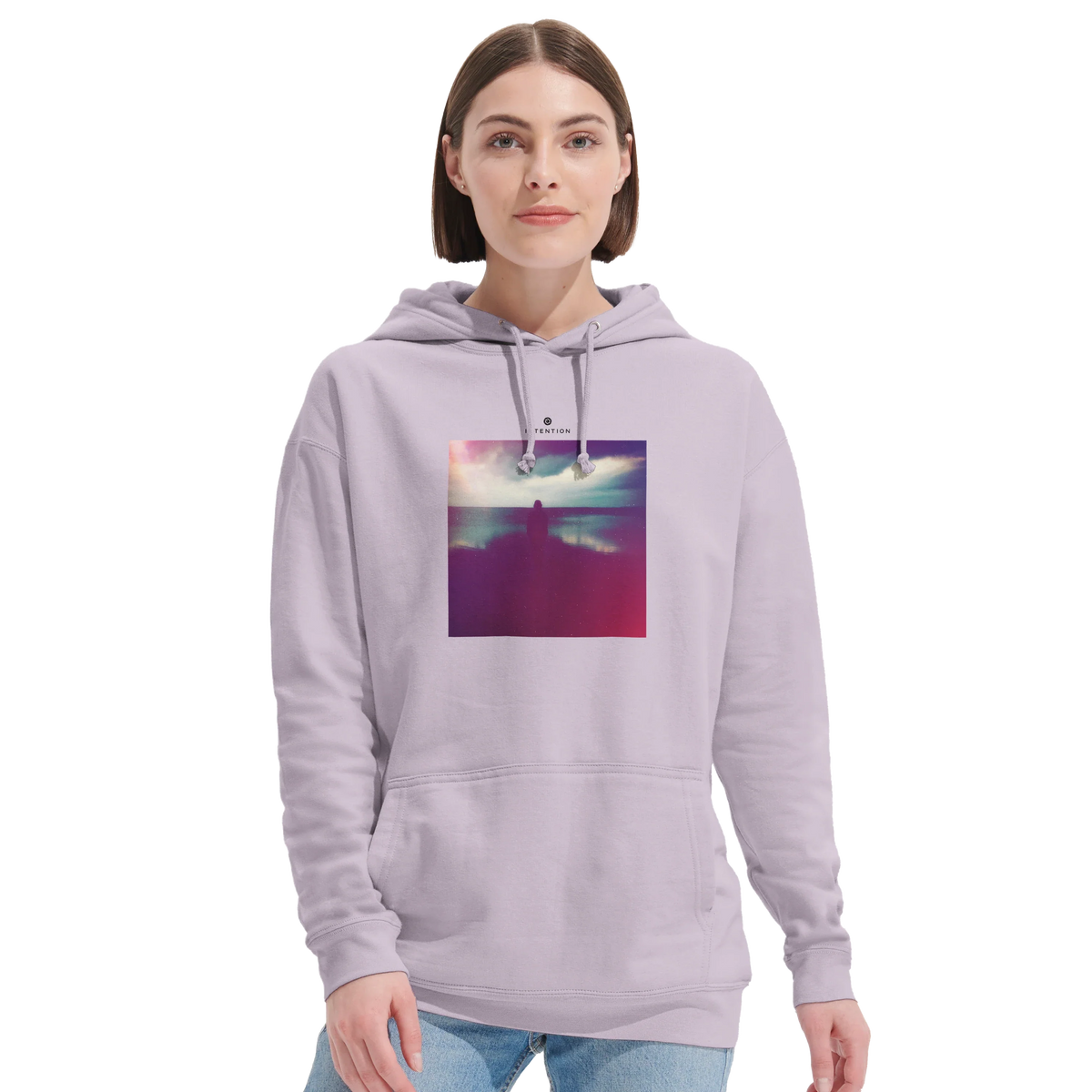 Serenity Indigo Sky Recycled Blend Unisex Hoodie lilak second model front