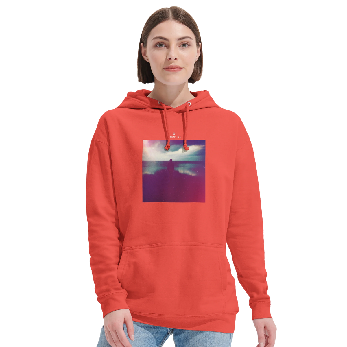Serenity Indigo Sky Recycled Blend Unisex Hoodie pop orange second model front