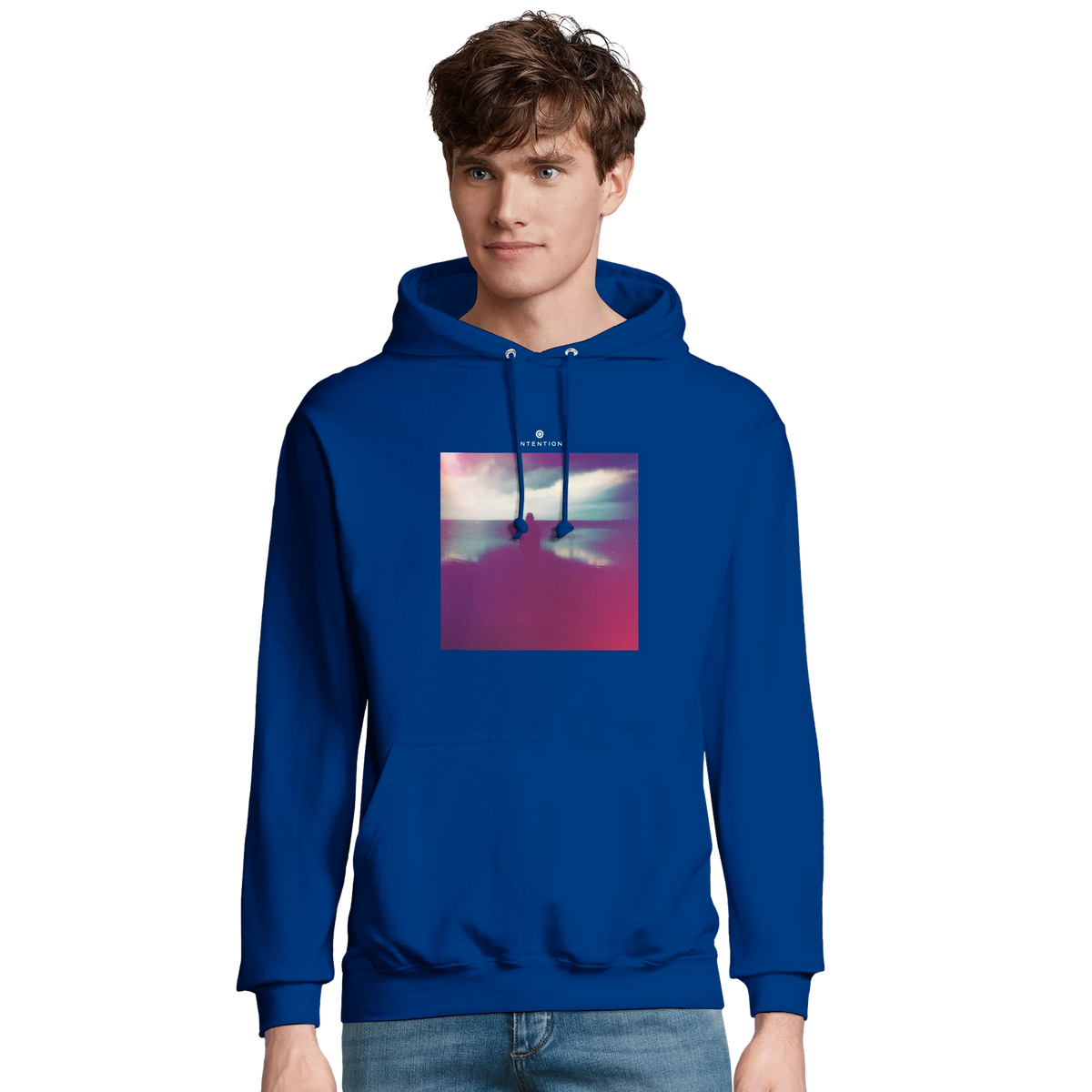 Serenity Indigo Sky Recycled Blend Unisex Hoodie Royal Blue model front
