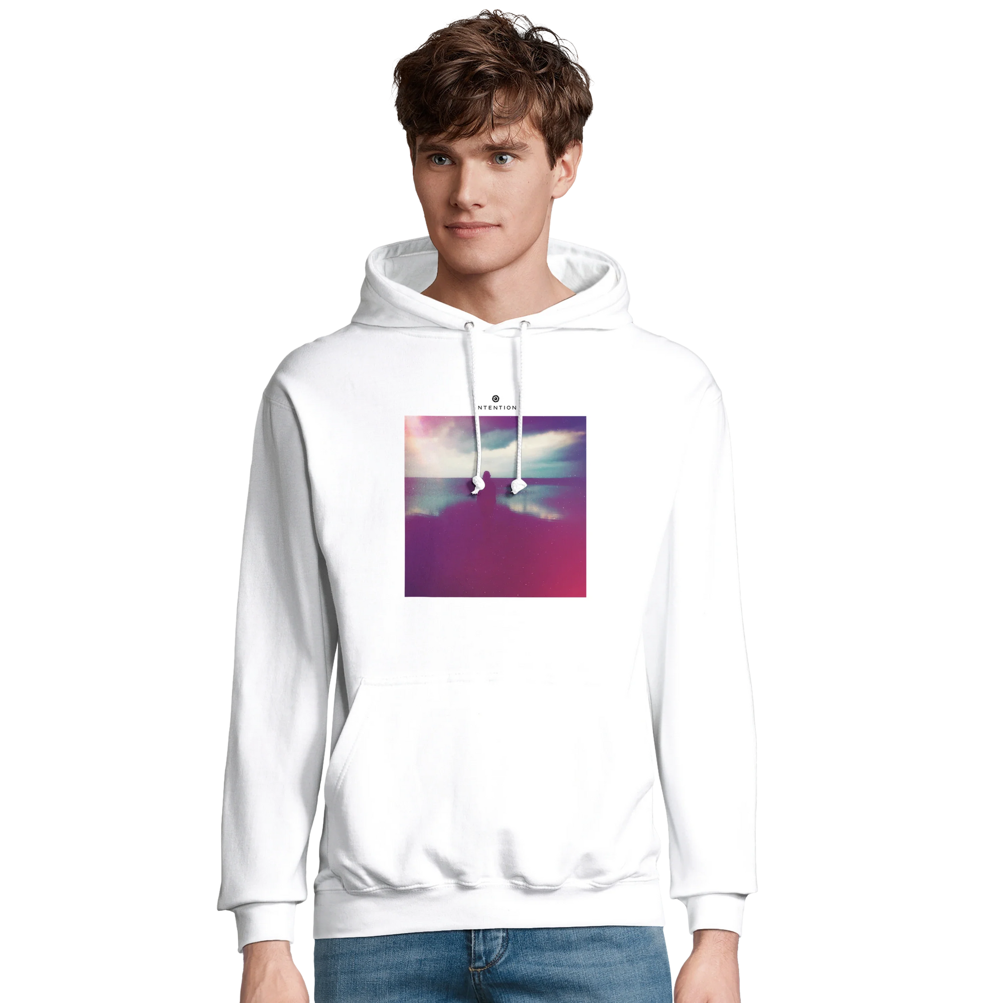 Serenity Indigo Sky Recycled Blend Unisex Hoodie White model front