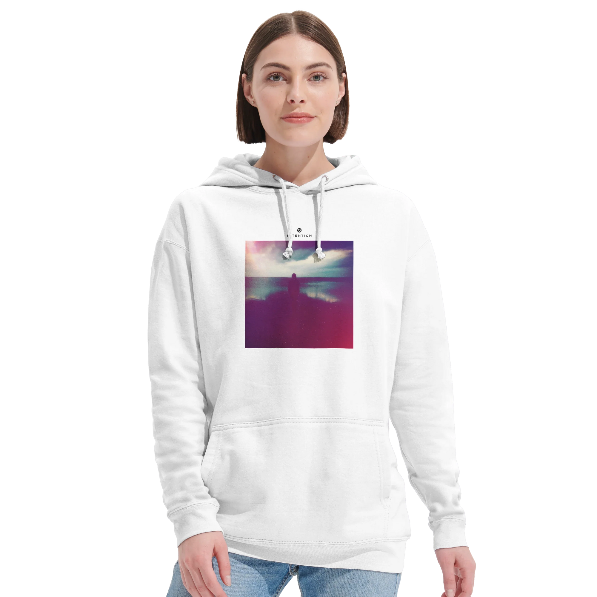 Serenity Indigo Sky Recycled Blend Unisex Hoodie White second model front