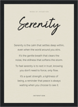 Serenity Word of Intention Framed print 21x29.7 cm / 8x12" Black frame Linen paper