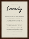 Serenity Word of Intention Framed print 21x29.7 cm / 8x12" Dark wood frame Linen paper