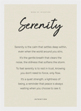 Serenity Word of Intention Framed print 21x29.7 cm / 8x12" White frame Linen paper