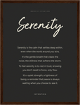 Serenity Word of Intention Framed print 30x40 cm / 12x16″ Dark wood frame Carbon paper