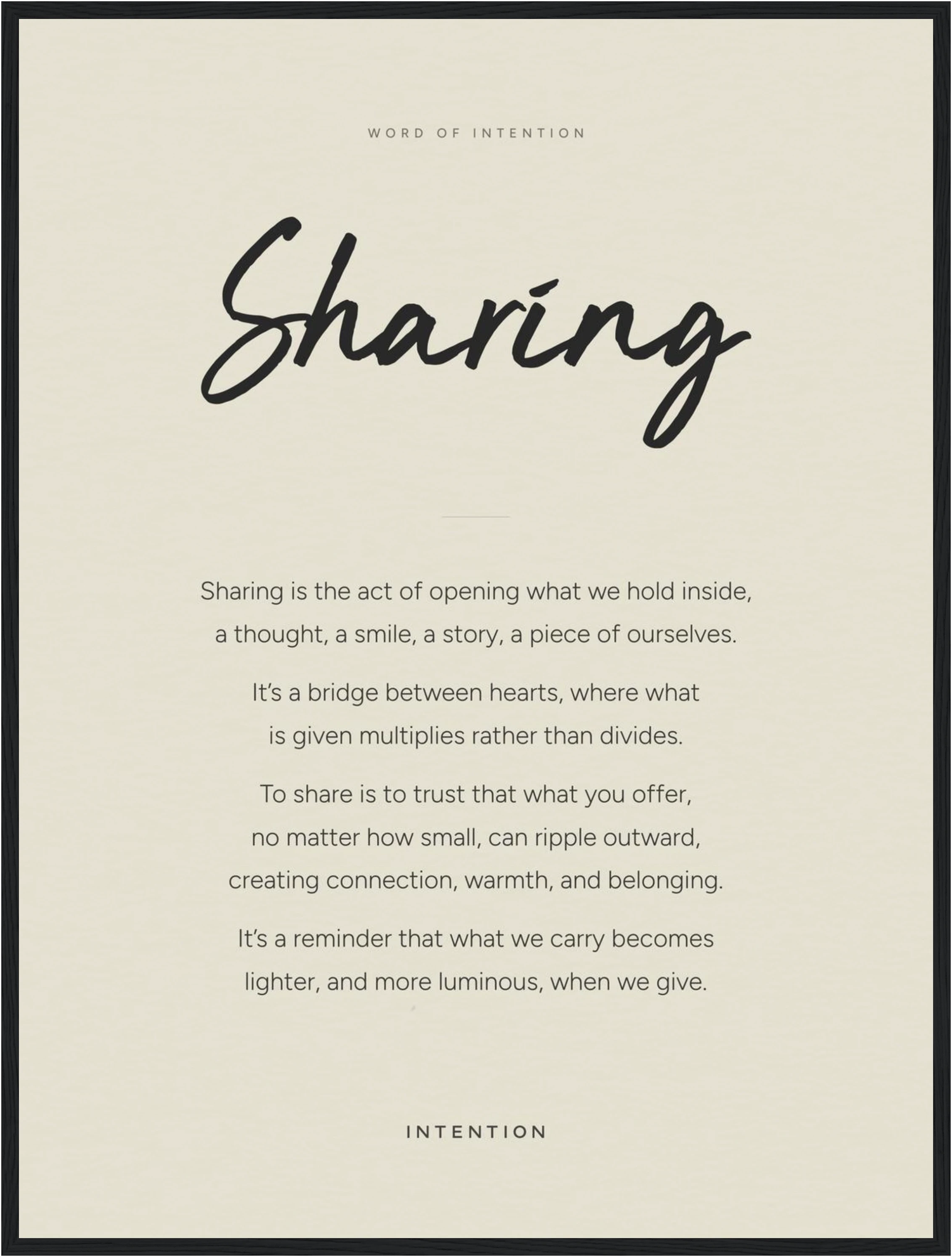 Sharing Word of Intention Framed print 60x80 cm / 24x32″ Black frame Linen paper
