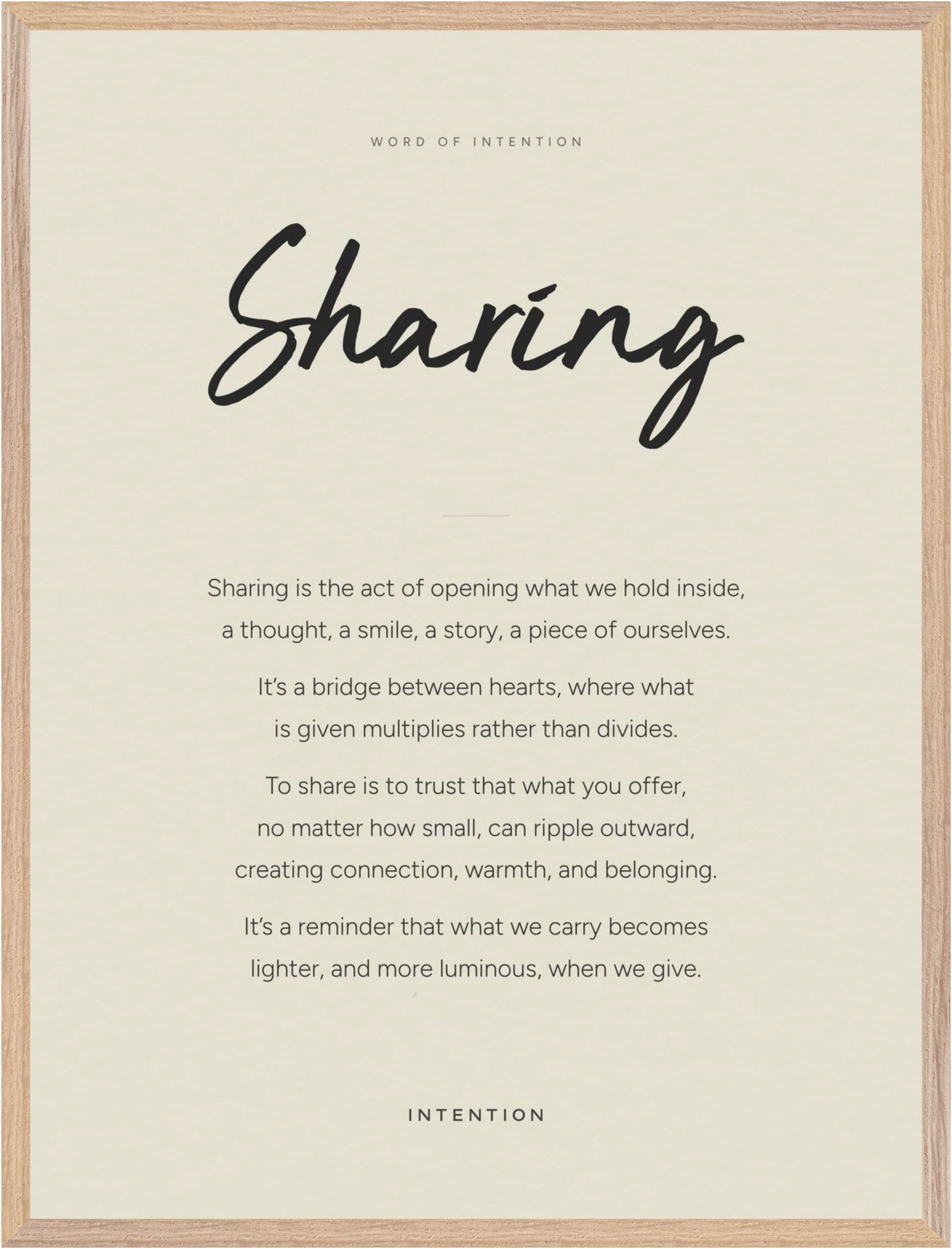 Sharing Word of Intention Framed print 60x80 cm / 24x32″ Wood frame Linen paper