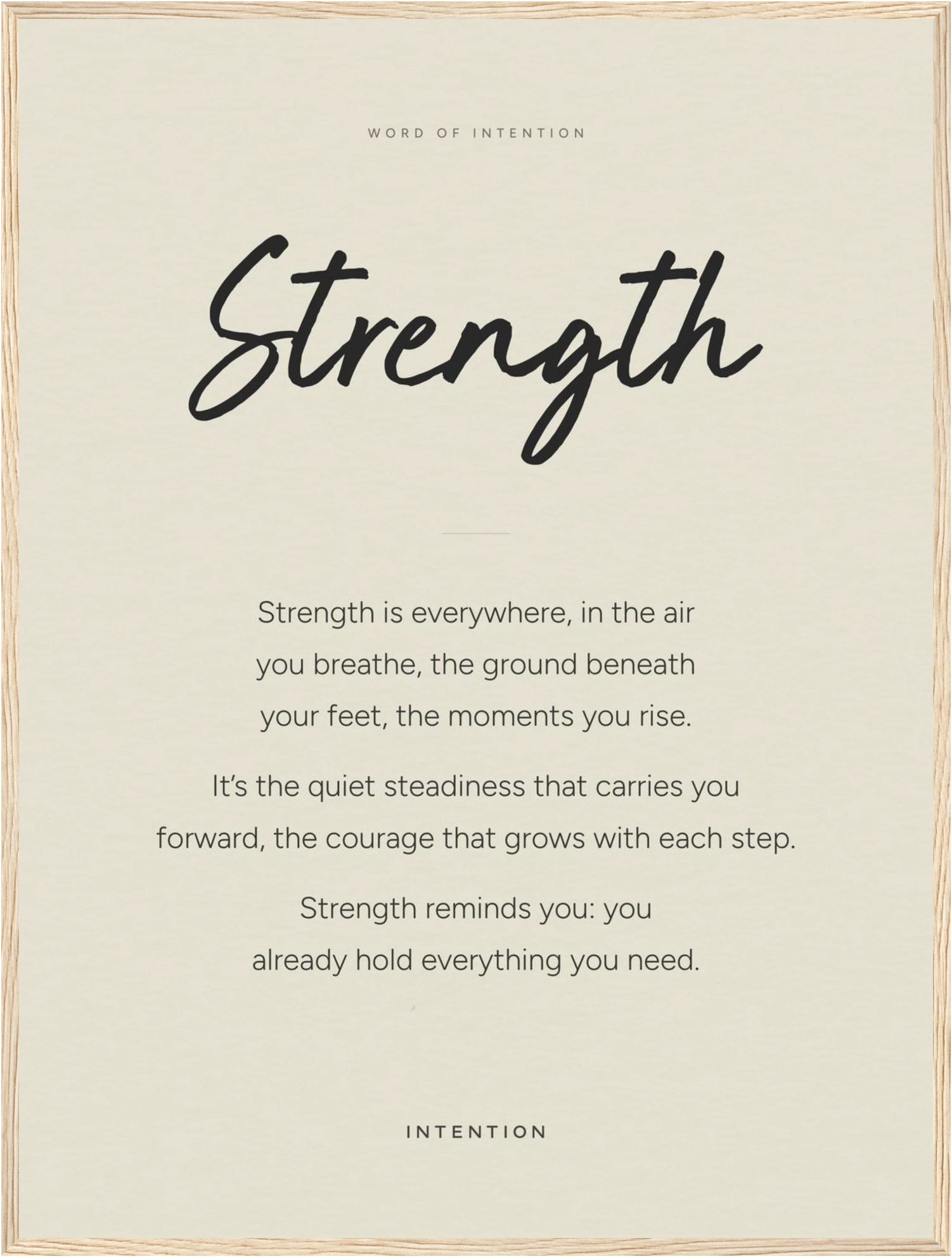Strength Word of Intention Framed print 60x80 cm / 24x32″ Wood frame Linen paper