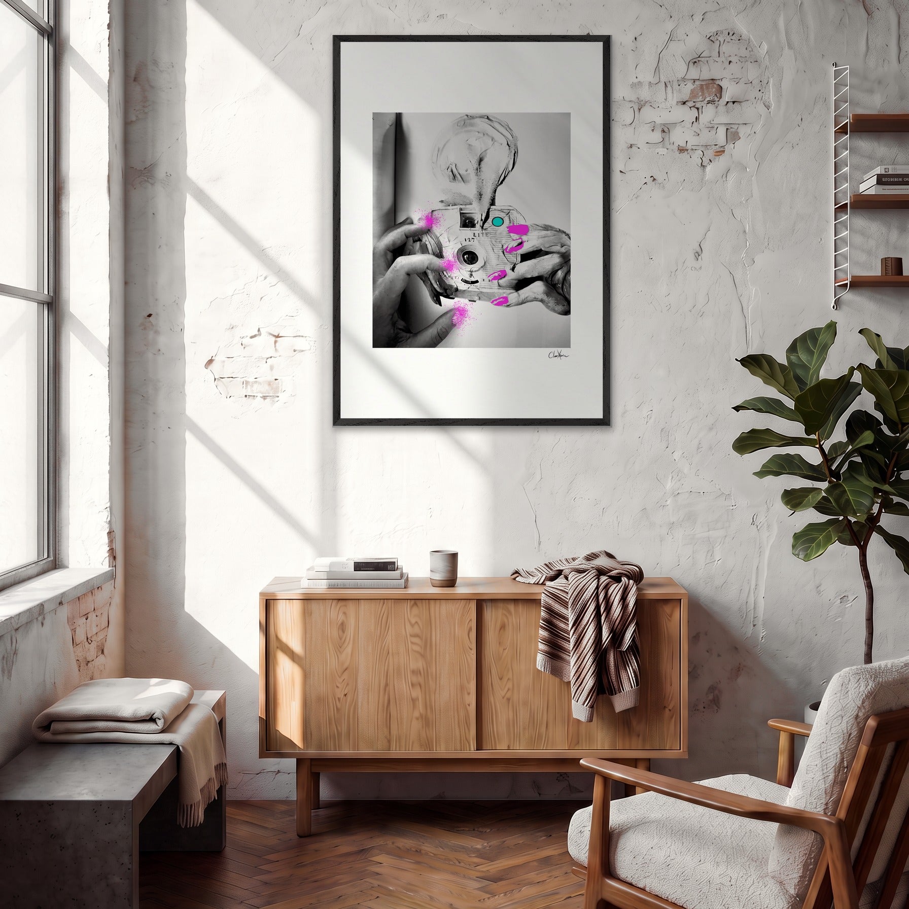Synch'd Hands Framed print 70x100 cm / 28x40″ Black frame in interior