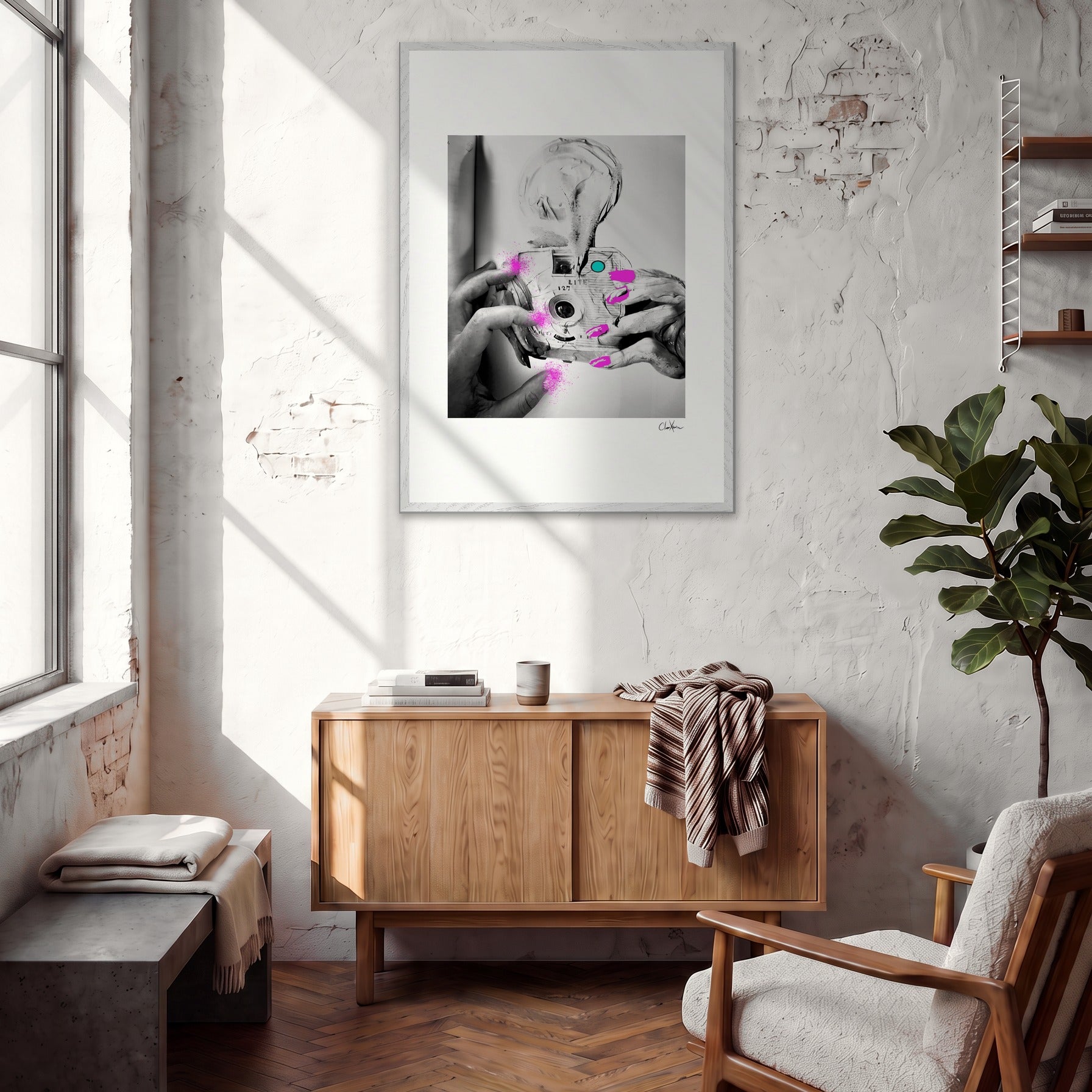 Synch'd Hands Framed print 70x100 cm / 28x40″ White frame in interior