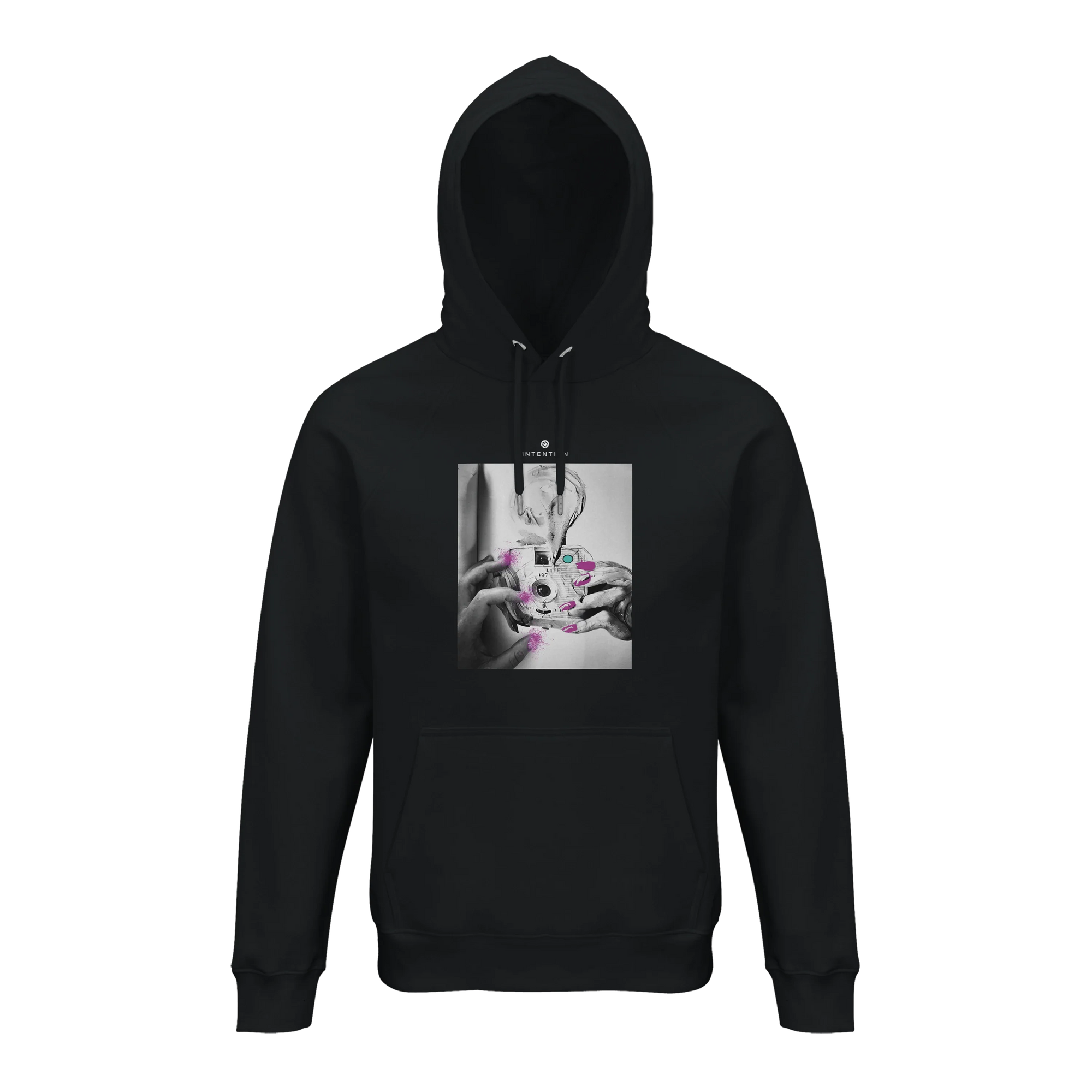 Synergy Synch'd Hands Organic Unisex Hoodie Black flat front