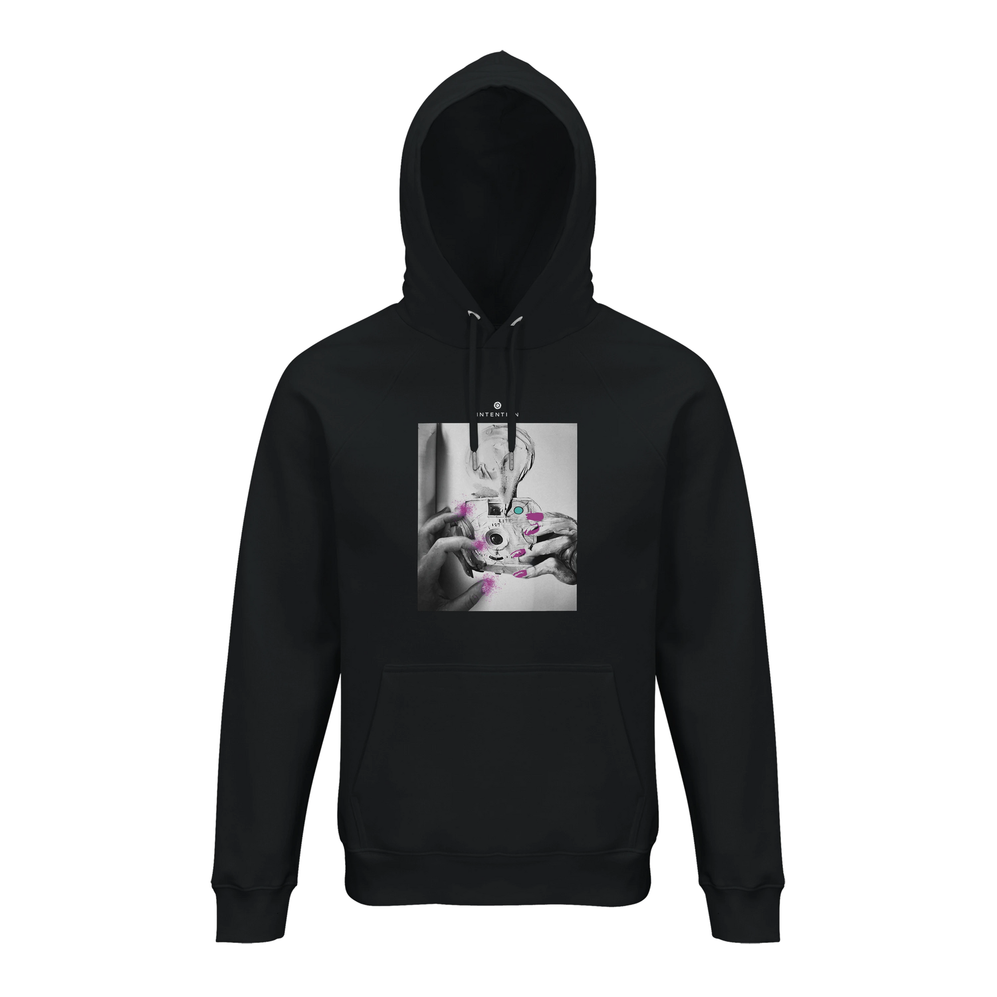 Synergy Synch'd Hands Organic Unisex Hoodie Black flat front