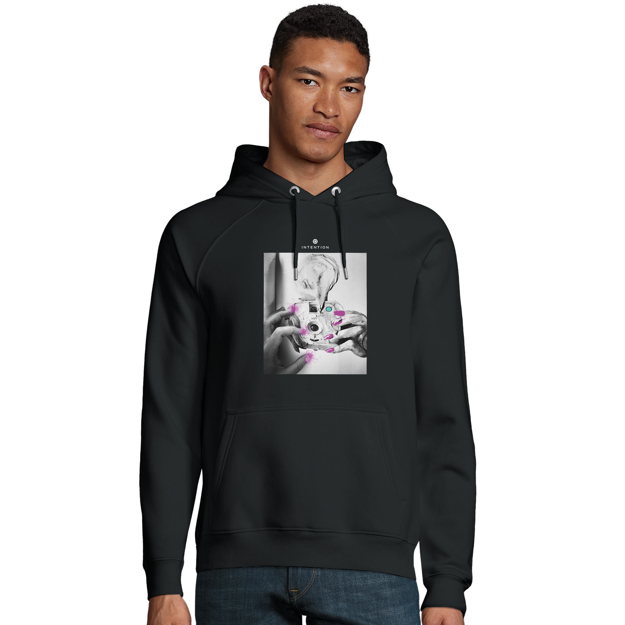 Synergy Synch'd Hands Organic Unisex Hoodie Black model front