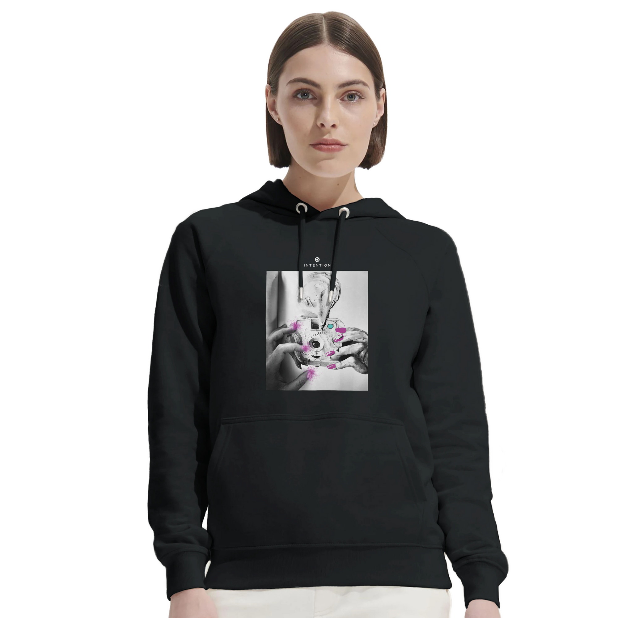 Synergy Synch'd Hands Organic Unisex Hoodie Black second model front