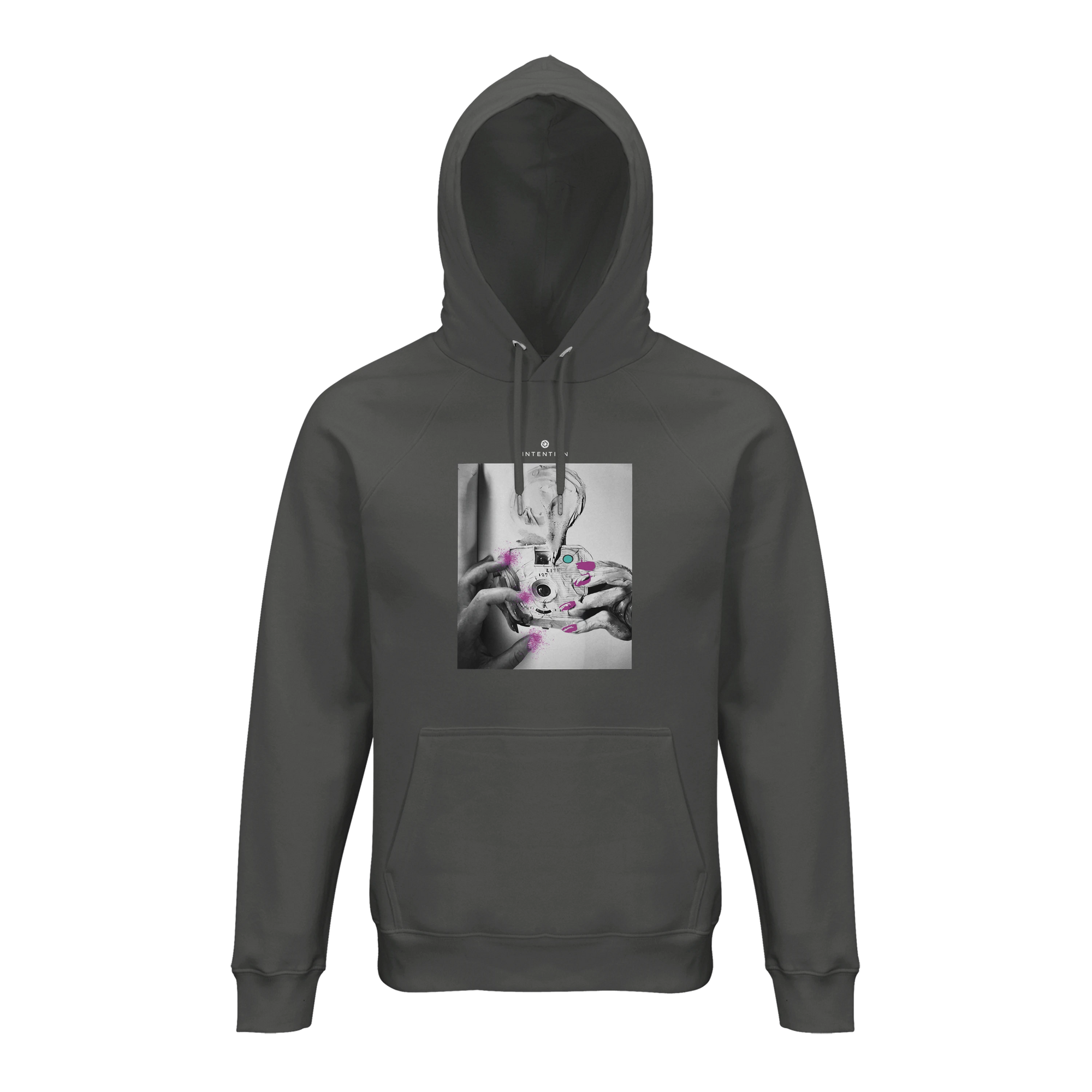 Synergy Synch'd Hands Organic Unisex Hoodie charcoal melange flat front