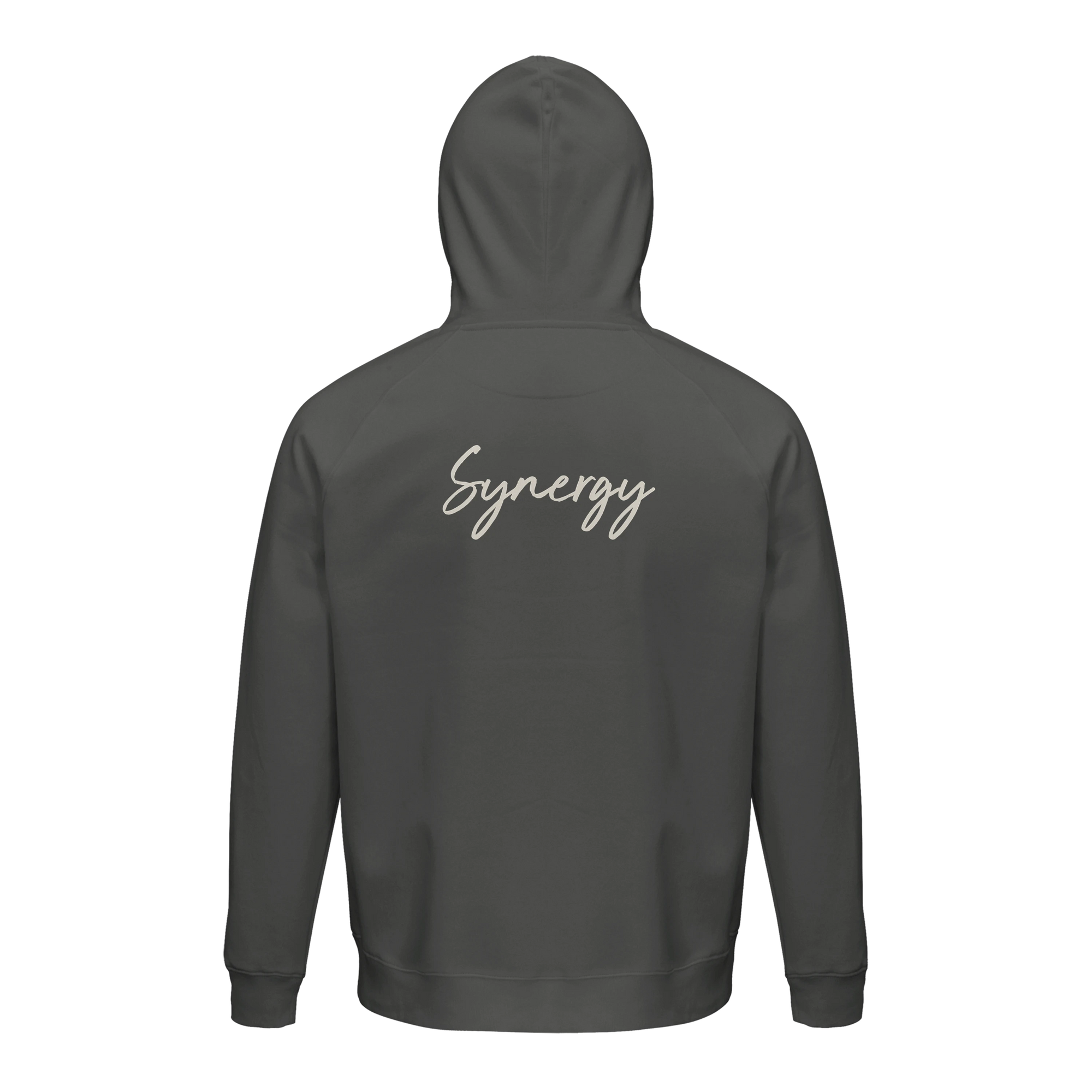 Synergy Synch'd Hands Organic Unisex Hoodie charcoal melange flat back