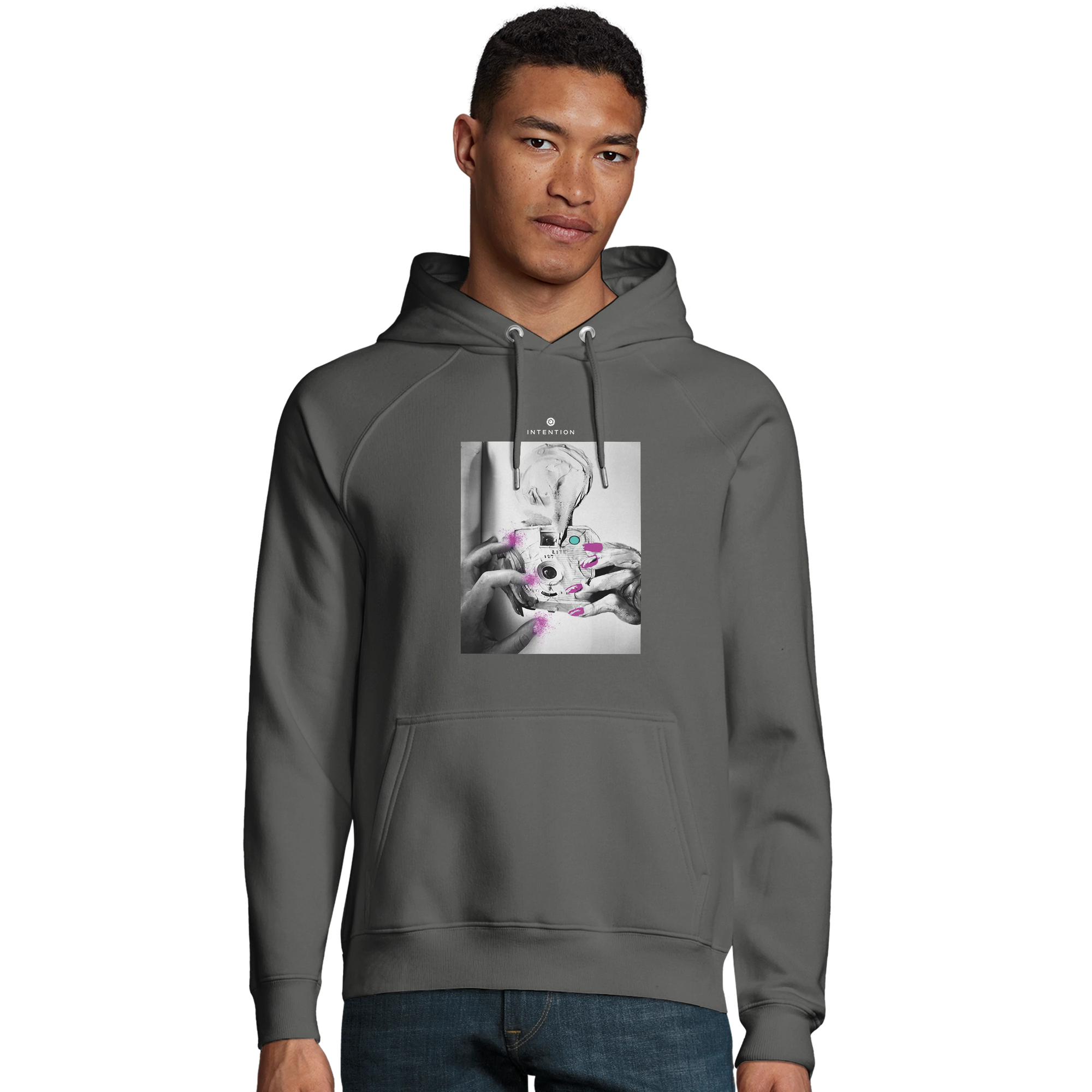 Synergy Synch'd Hands Organic Unisex Hoodie charcoal melange model front