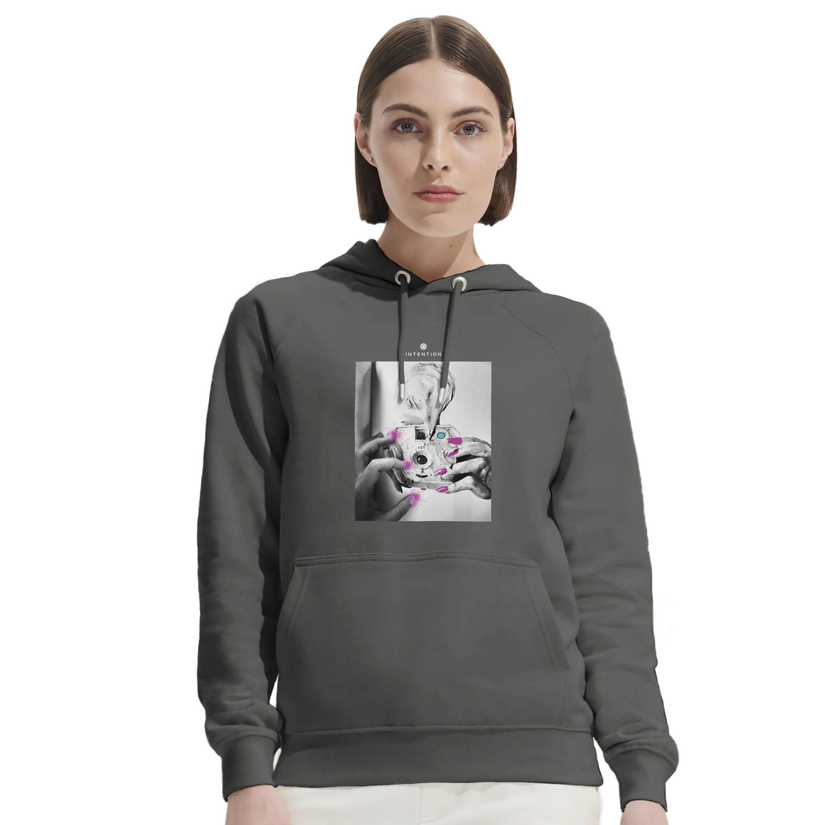 Synergy Synch'd Hands Organic Unisex Hoodie charcoal melange second model front