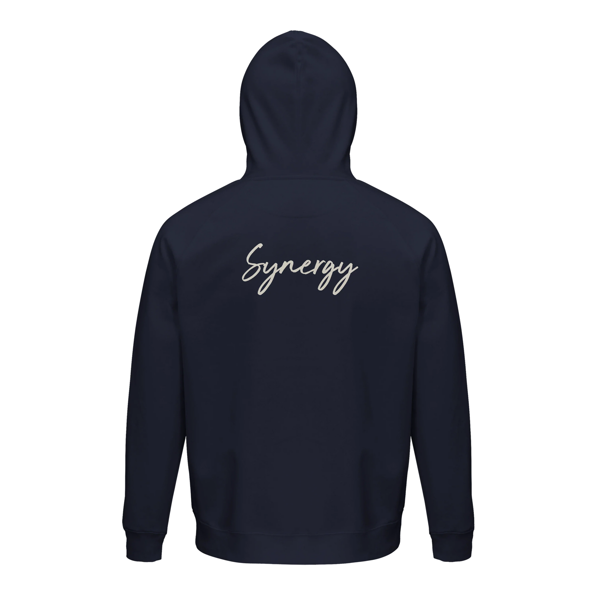 Synergy Synch'd Hands Organic Unisex Hoodie French Navy flat back