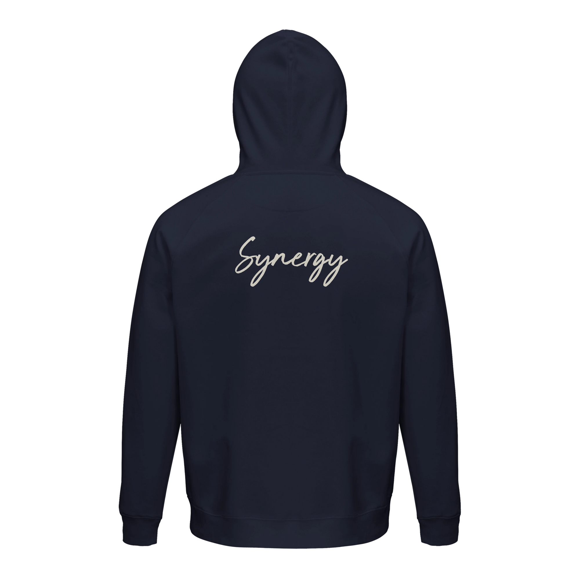Synergy Synch'd Hands Organic Unisex Hoodie French Navy flat back