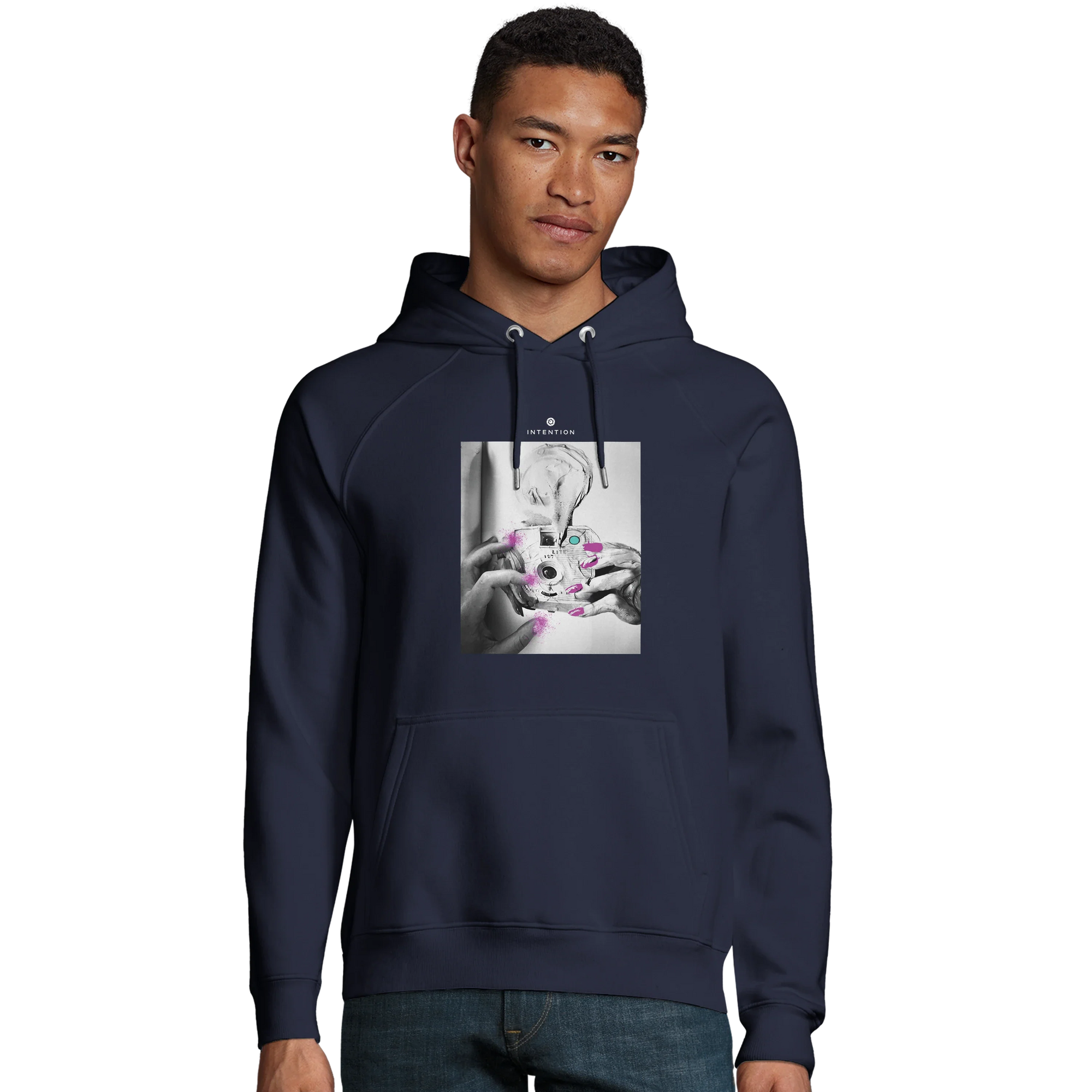 Synergy Synch'd Hands Organic Unisex Hoodie French Navy model front