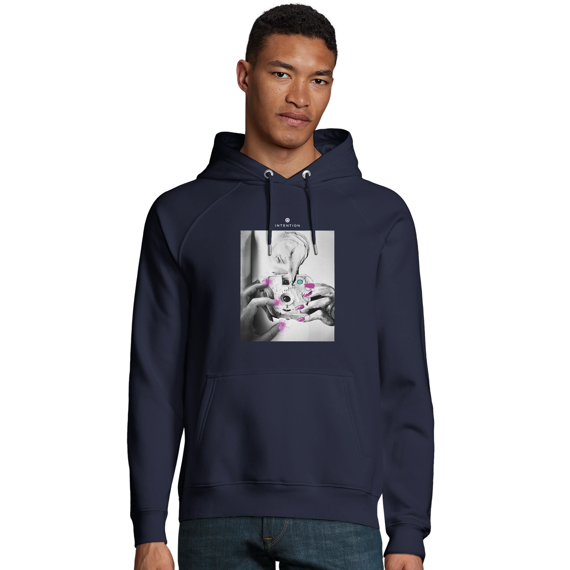 Synergy Synch'd Hands Organic Unisex Hoodie French Navy model front