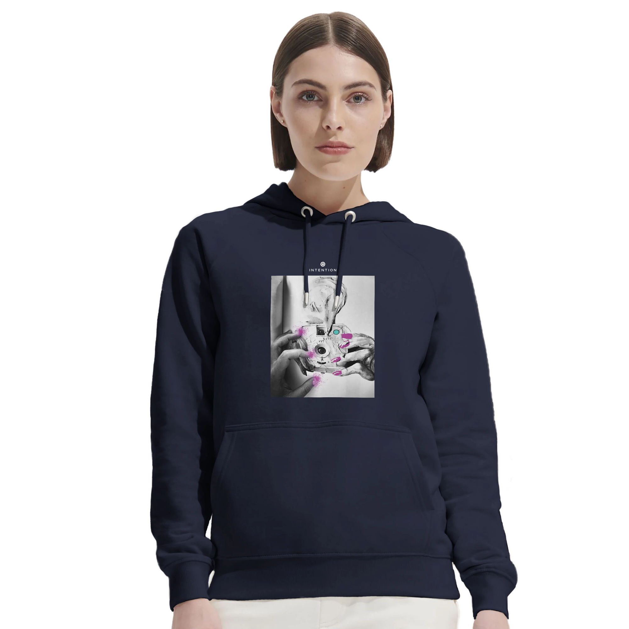 Synergy Synch'd Hands Organic Unisex Hoodie French Navy second model front