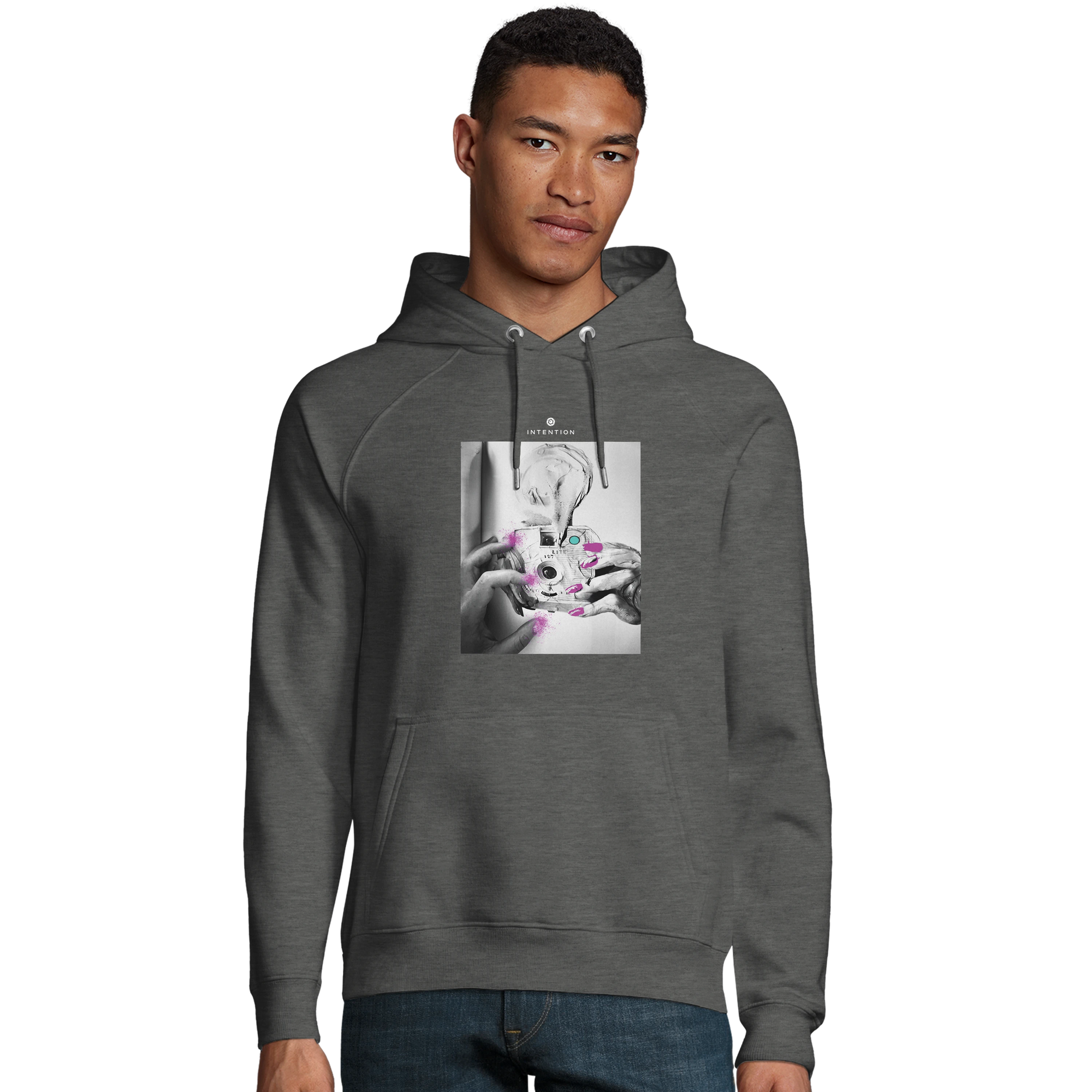 Synergy Synch'd Hands Organic Unisex Hoodie Grey Melange model front