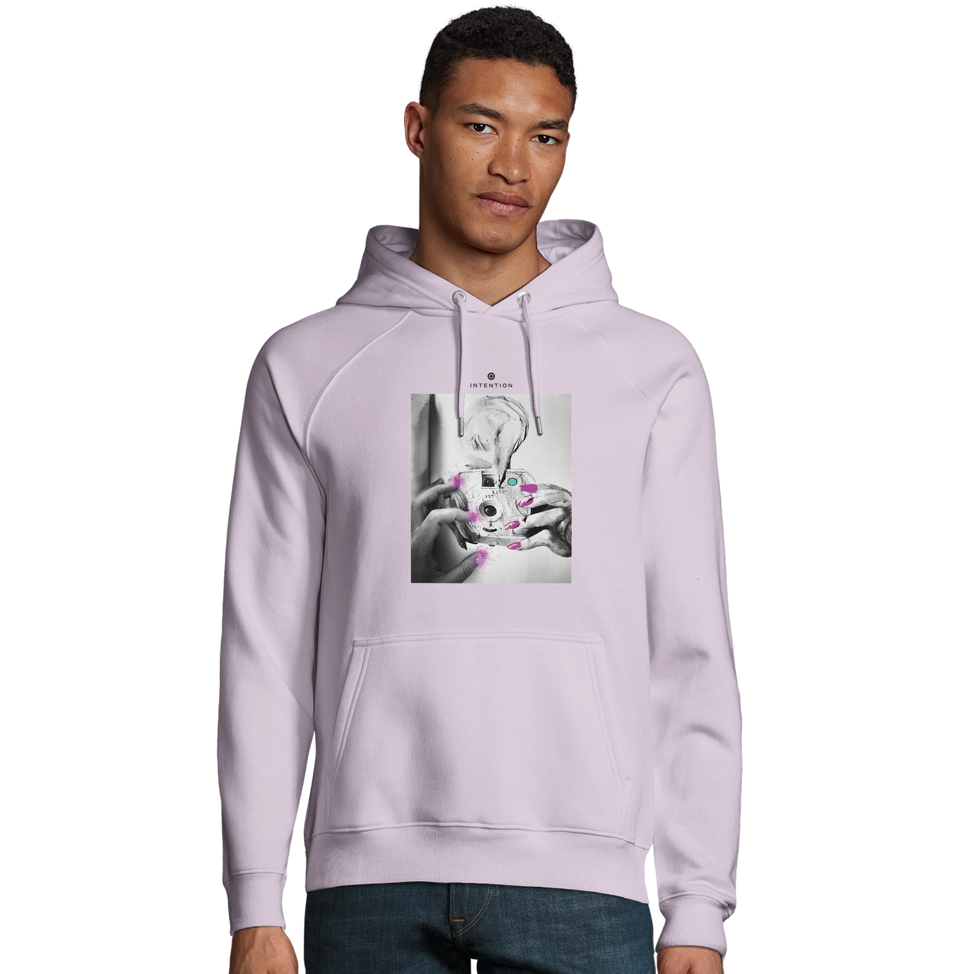 Synergy Synch'd Hands Organic Unisex Hoodie lilak model front