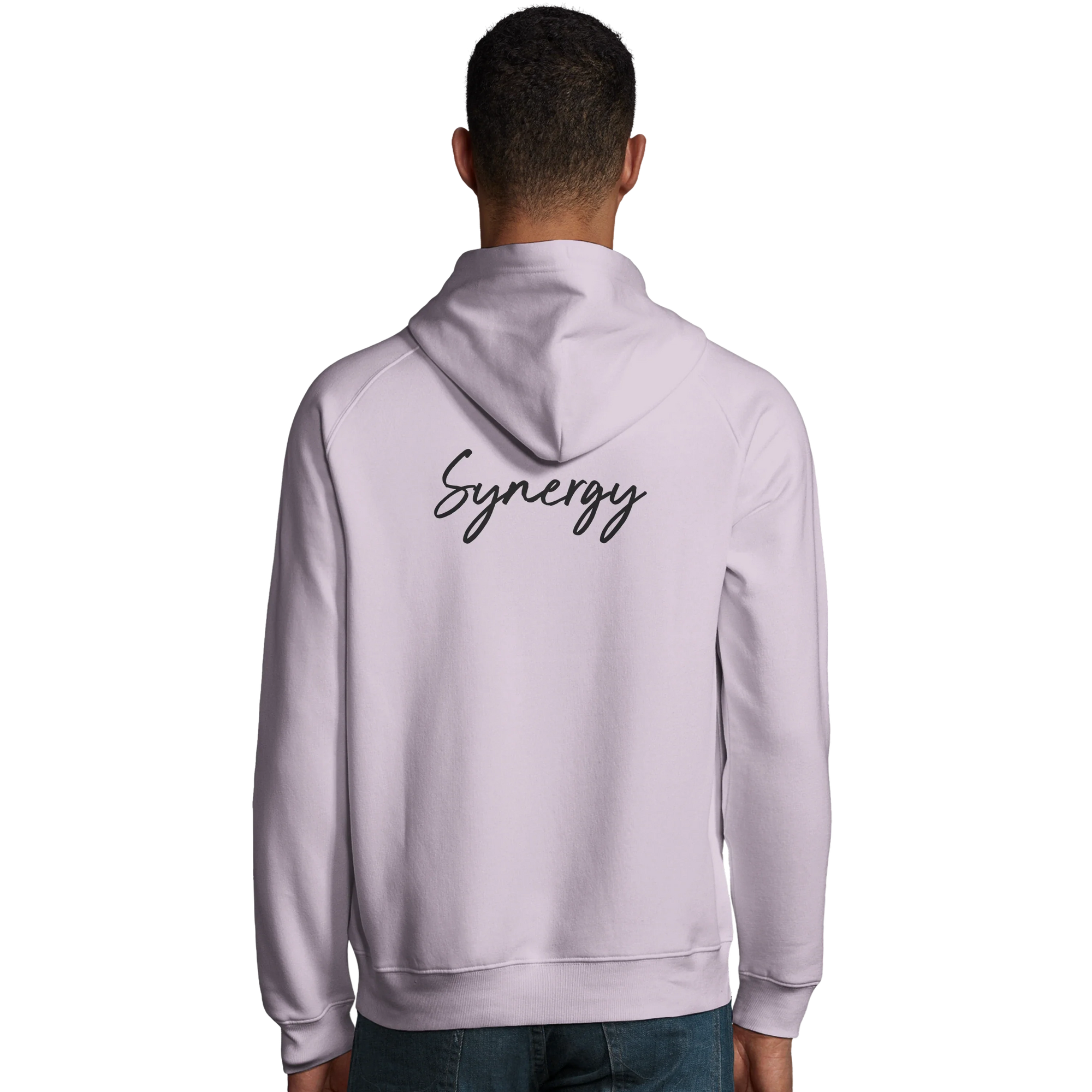 Synergy Synch'd Hands Organic Unisex Hoodie lilak model back