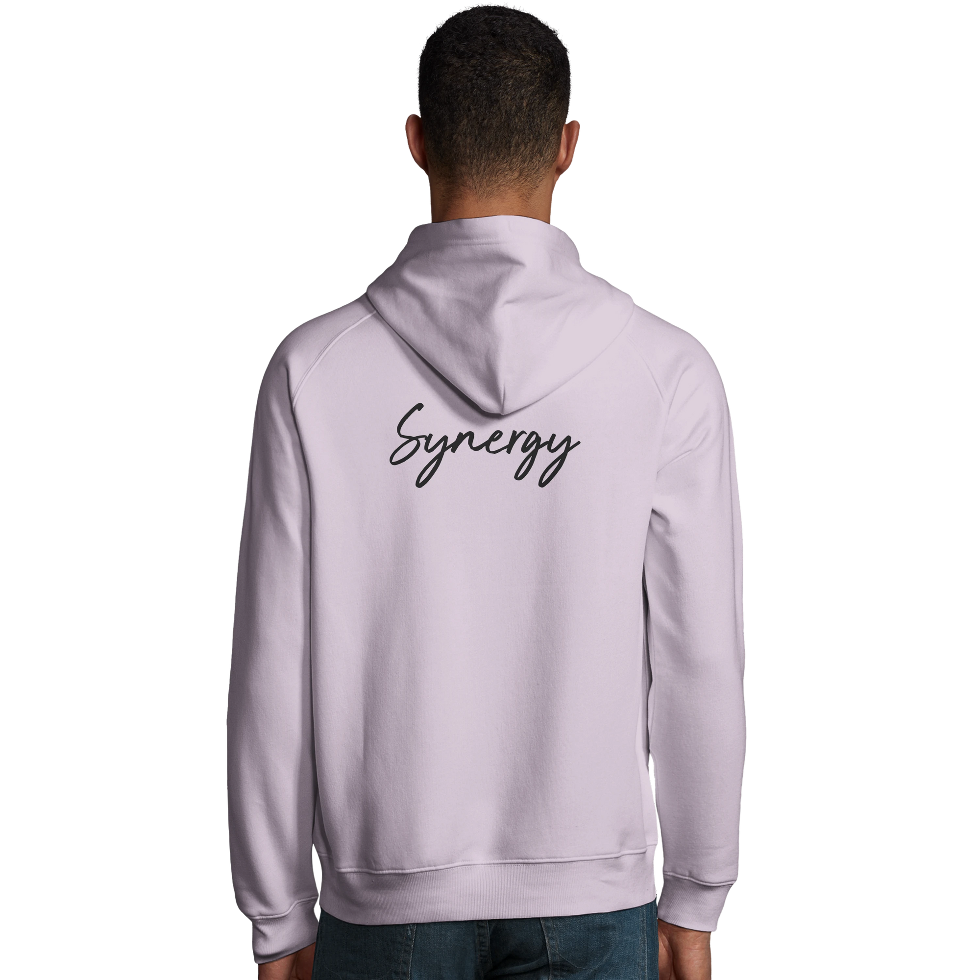 Synergy Synch'd Hands Organic Unisex Hoodie lilak model back